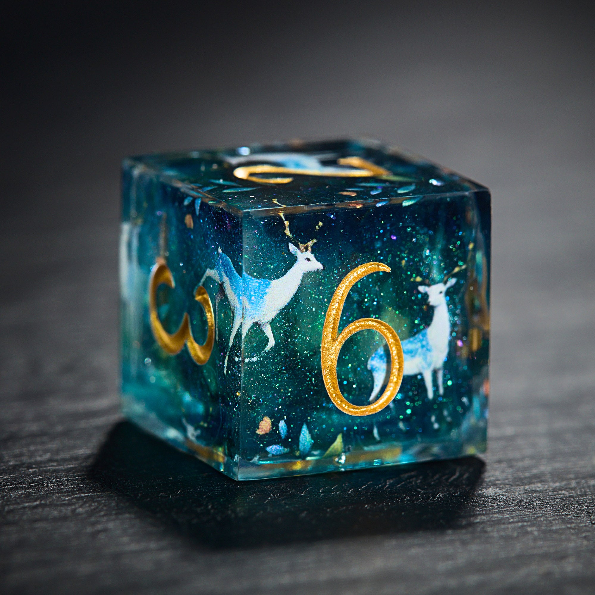 Deer Blue-Green Resin Dice - CrystalMaggie