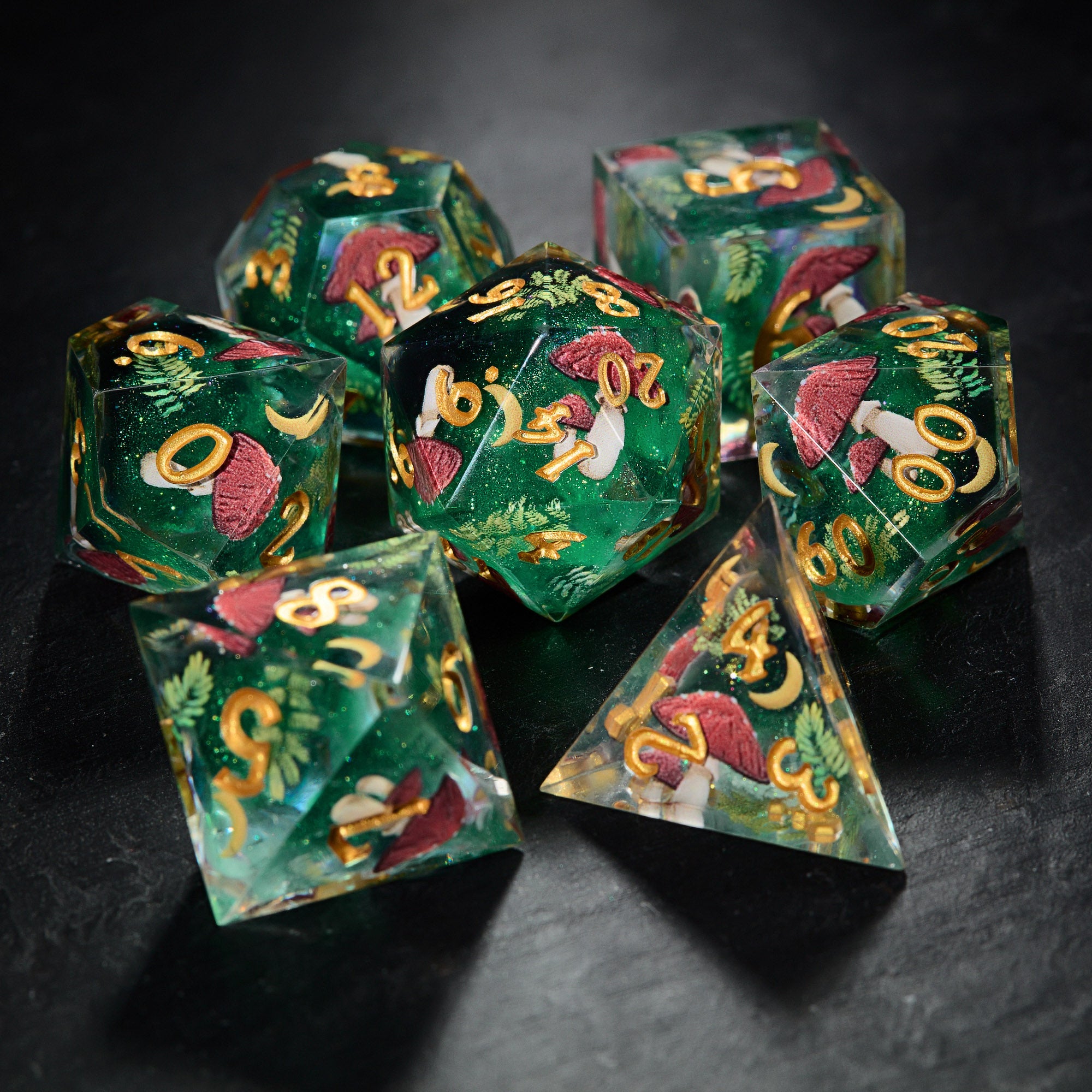 Magical Forest Mushroom Resin DnD D&D Dice Set