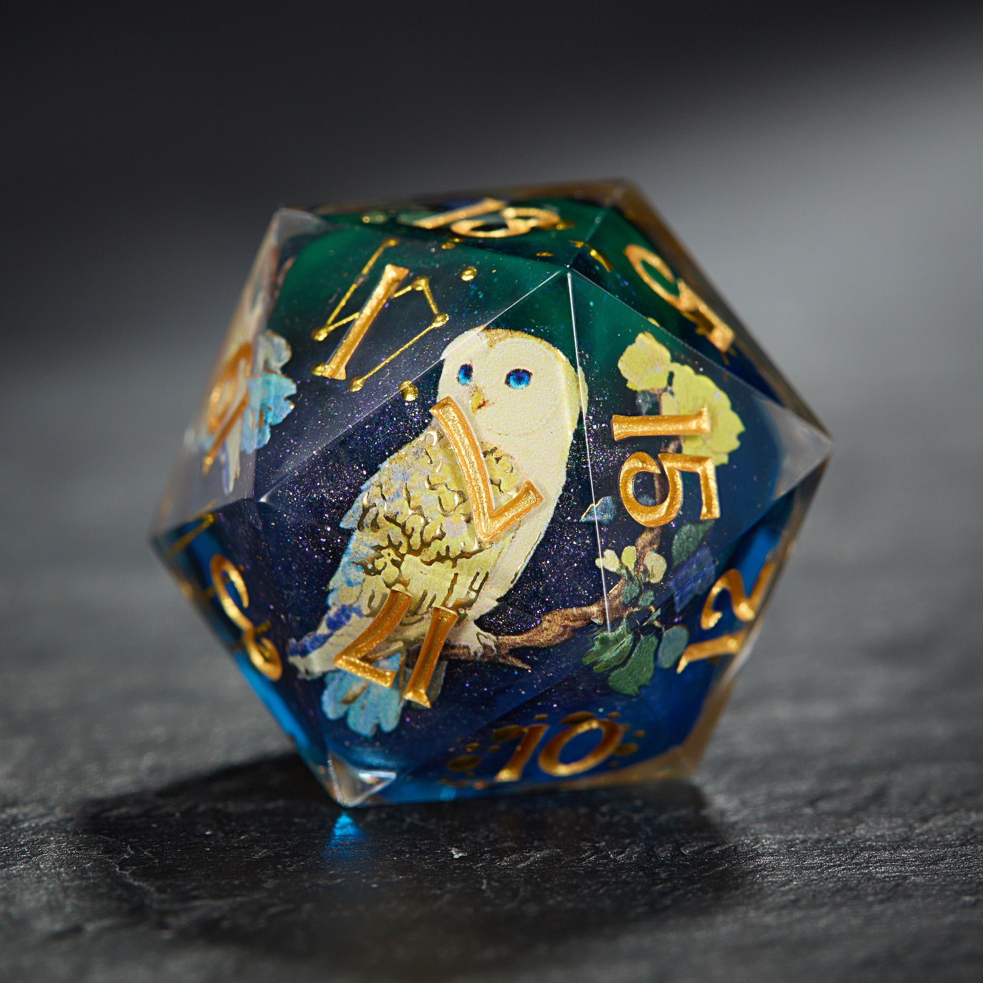 Starry Night Owl Resin DnD D&D Dice Set