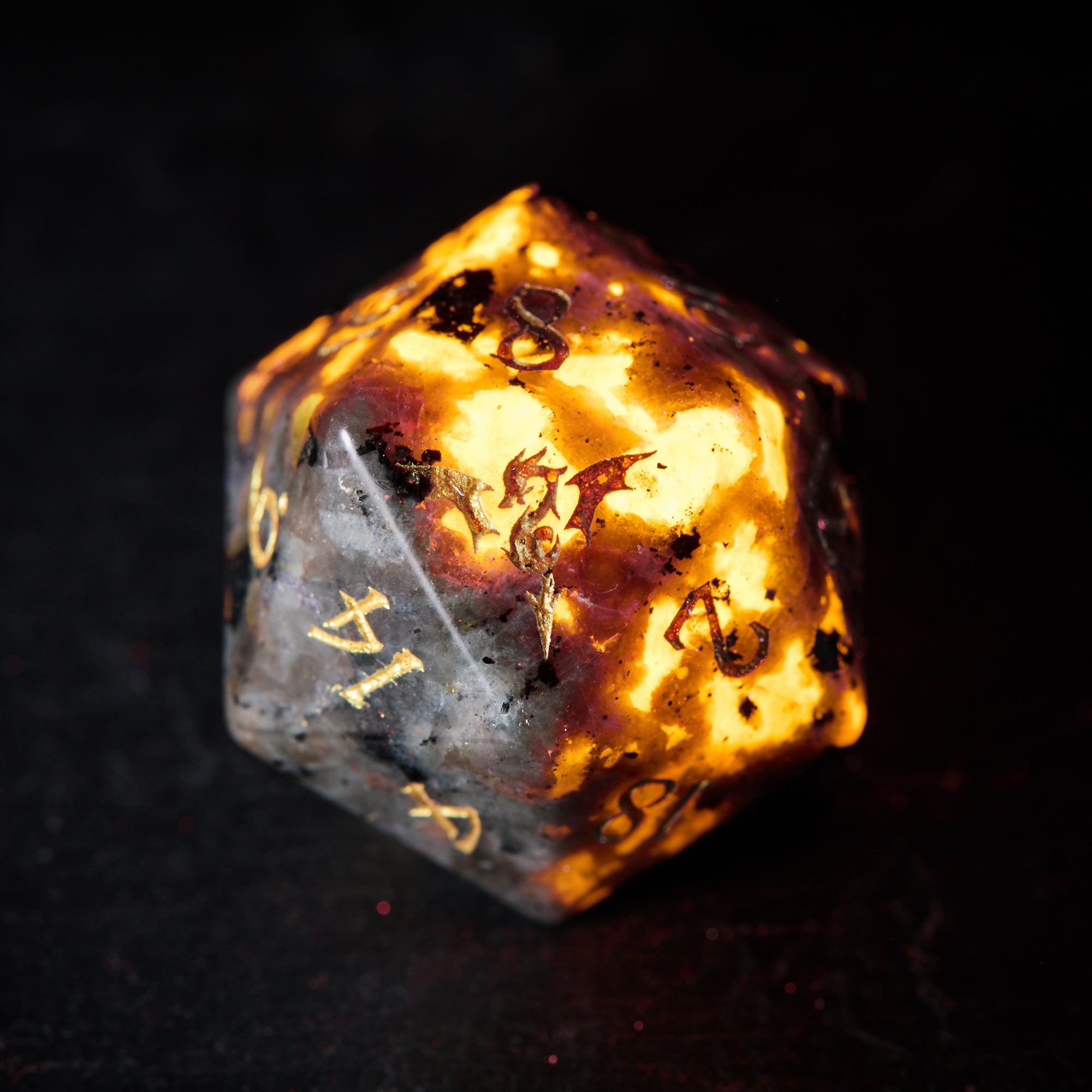 Yooperlite UV Reactive Gemstone Flying Dragon DnD D&D Dice Set