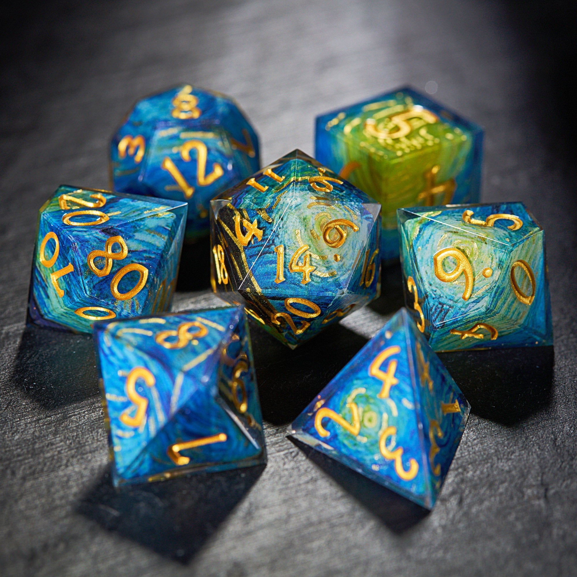 Van Gogh's Starry Night Resin DnD D&D Dice Set