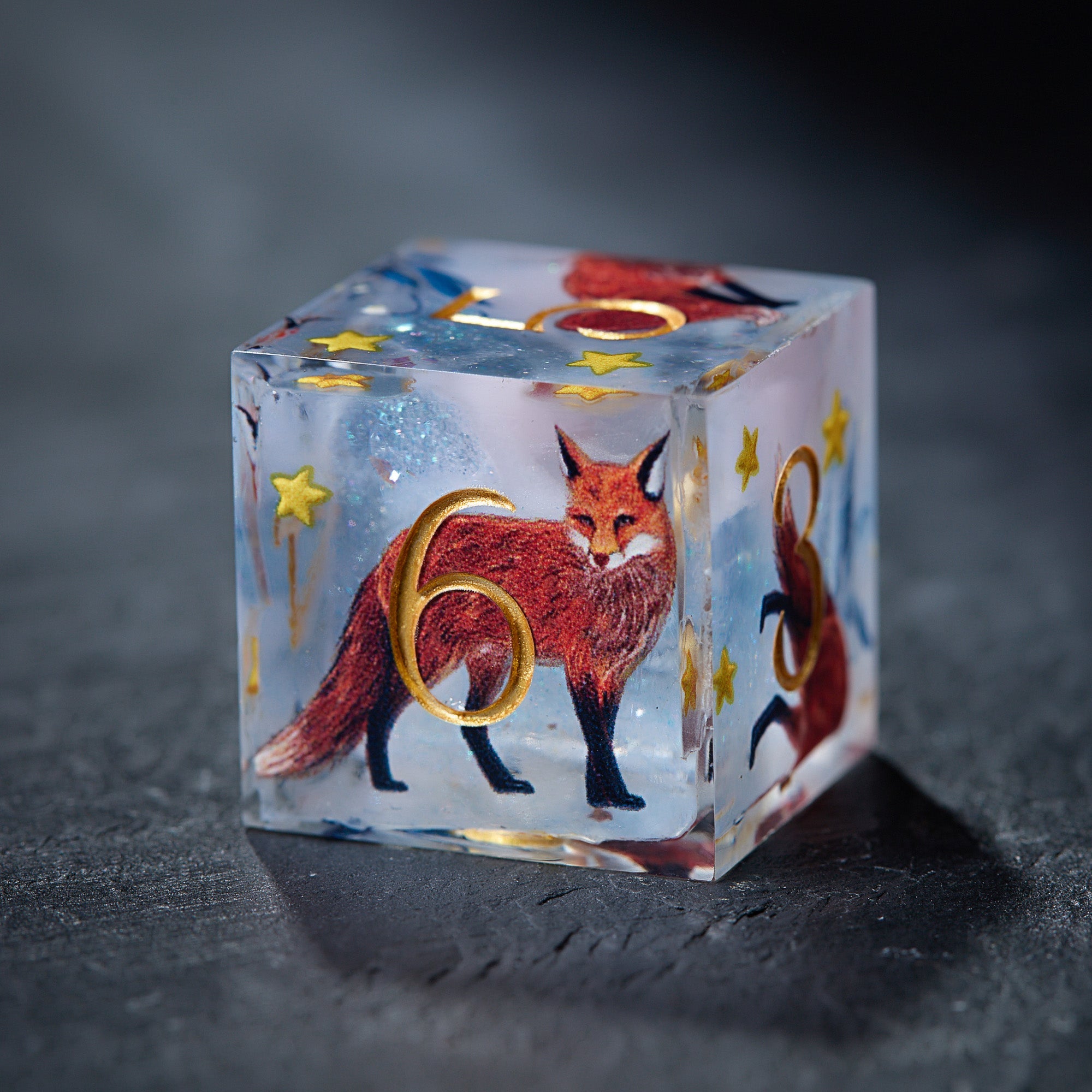 Foxes Ice Blue Resin DnD D&D Dice Set