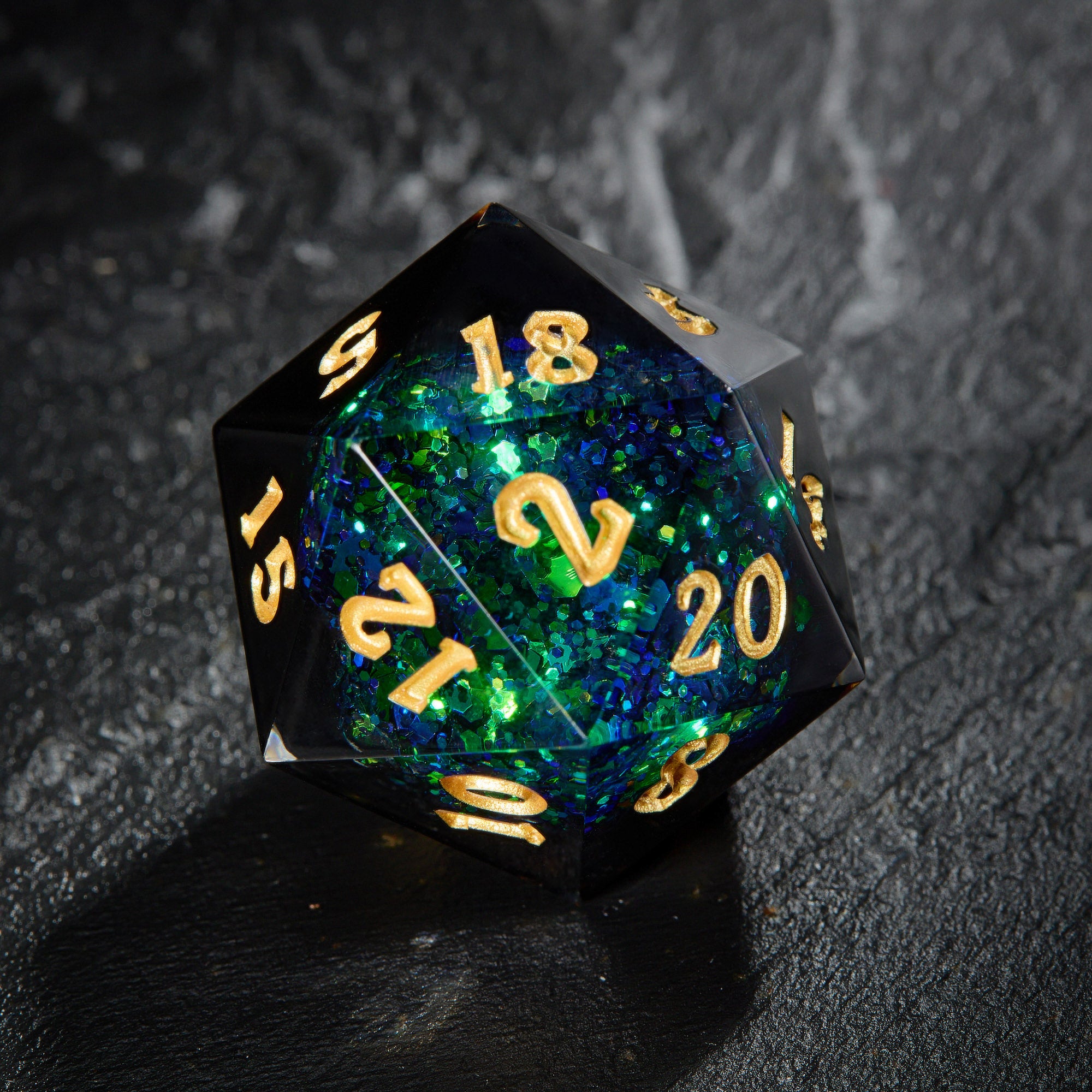 Green Blue Glitter Crystal Geode Resin Dice - CrystalMaggie
