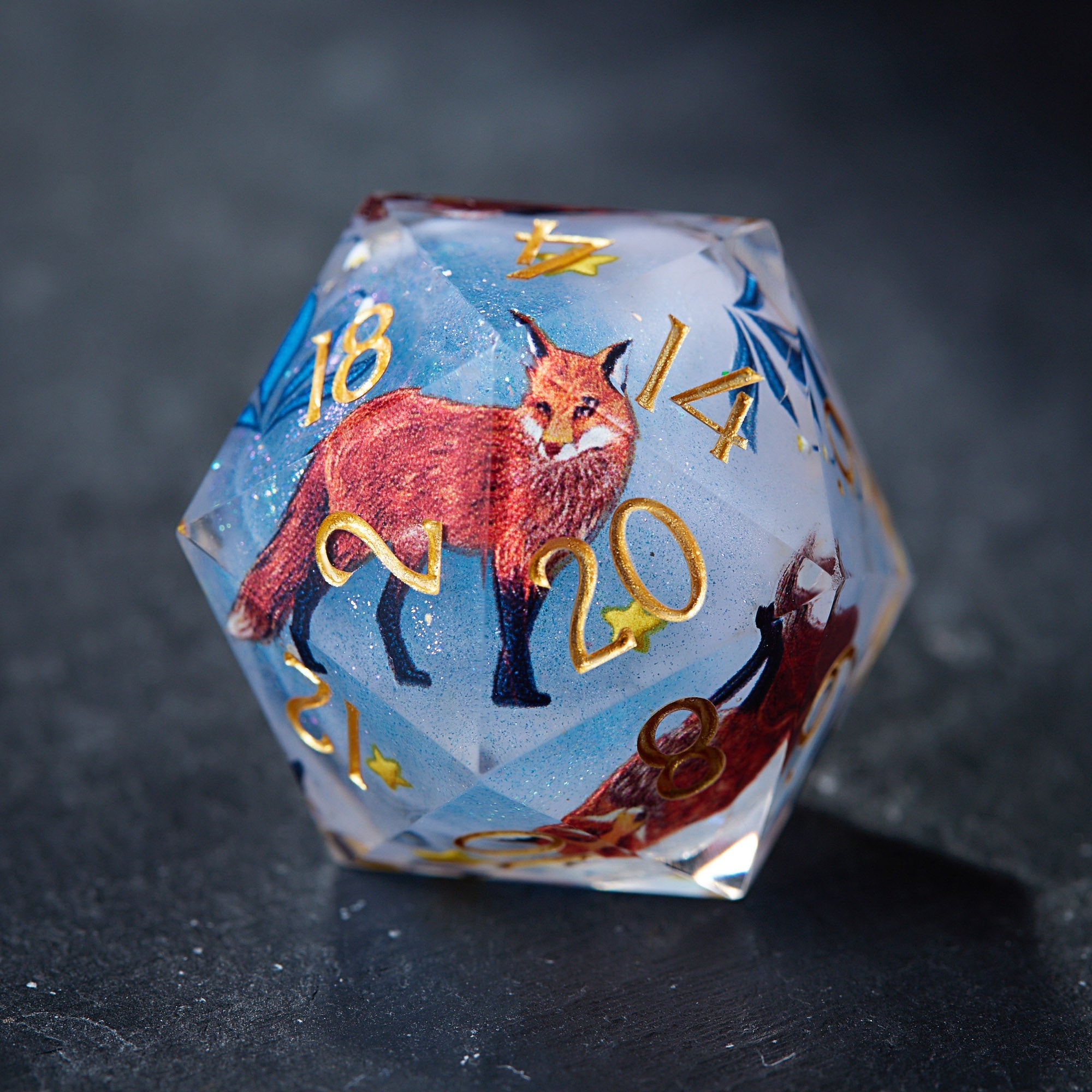 Foxes Ice Blue Resin DnD D&D Dice Set