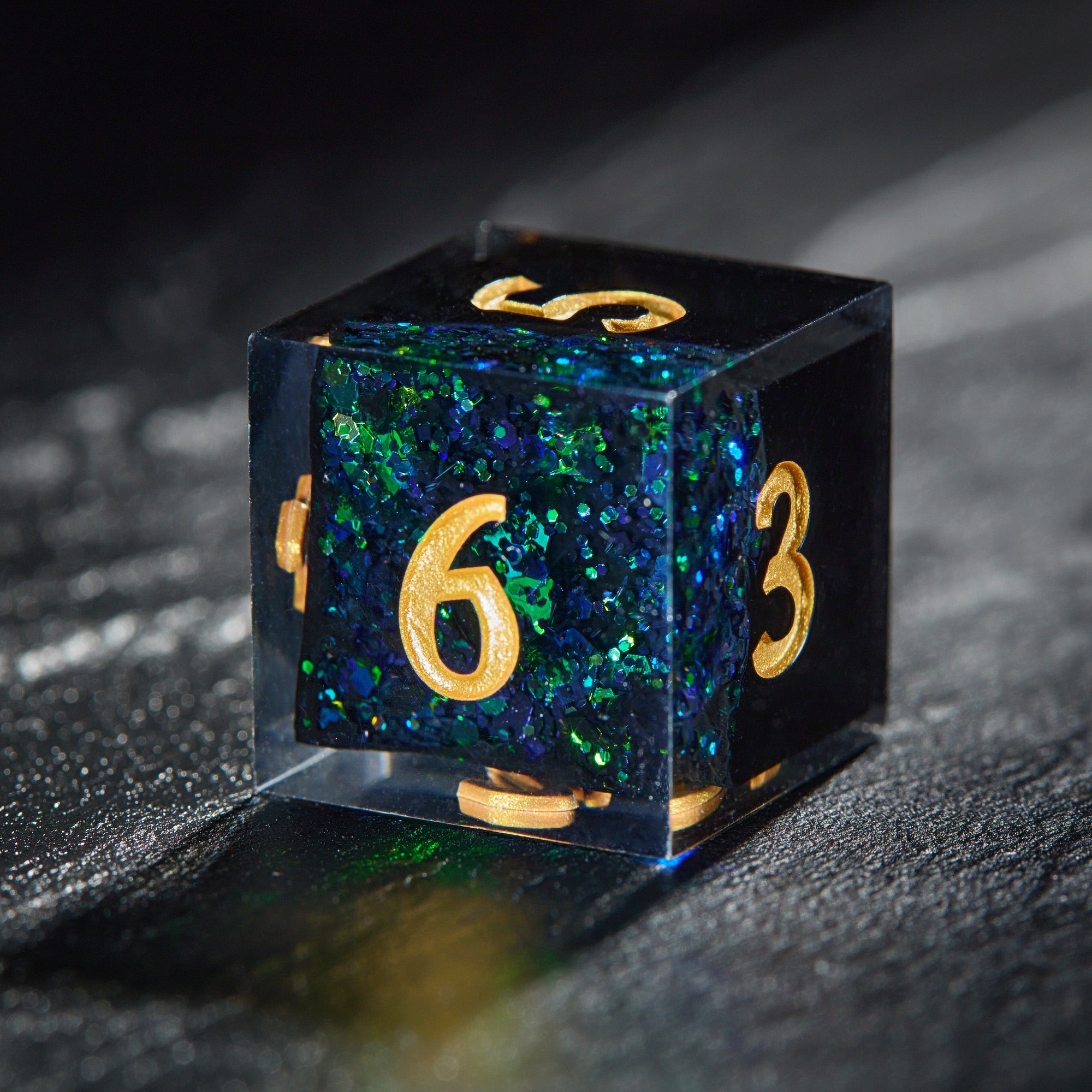 Green Blue Glitter Crystal Geode Resin Dice - CrystalMaggie