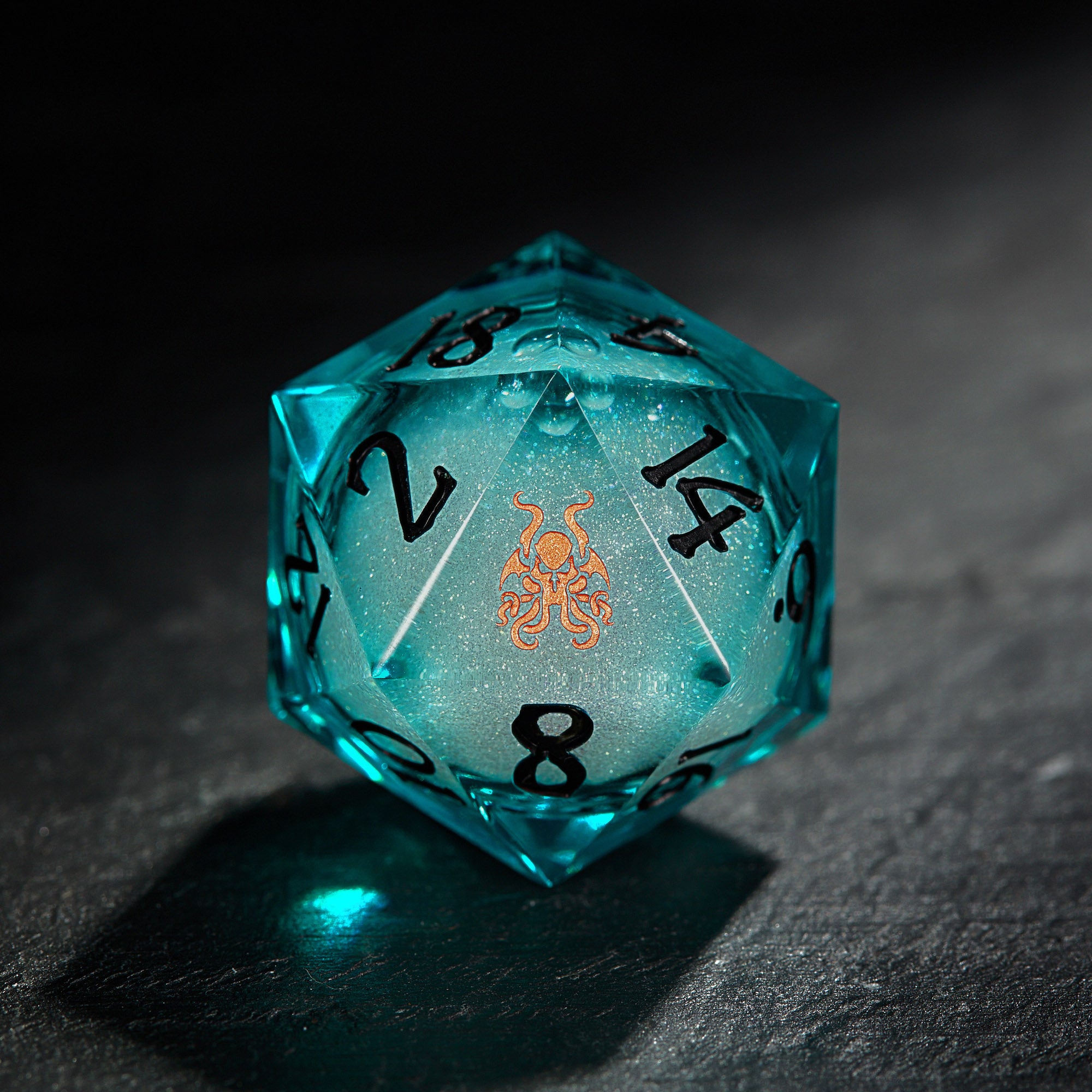 Blue Green Liquid Core Resin Cthulhu Dice - CrystalMaggie