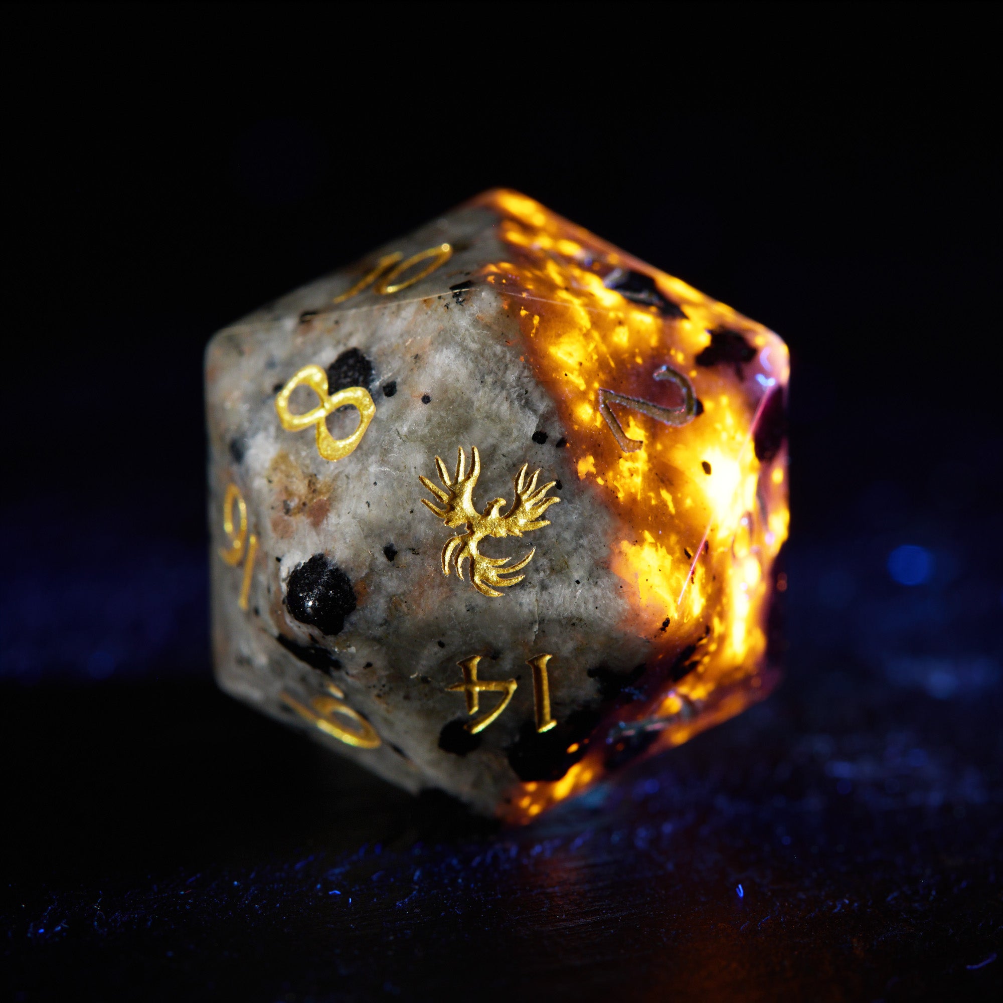 Yooperlite UV Reactive Gemstone Phoenix DnD D&D Dice Set