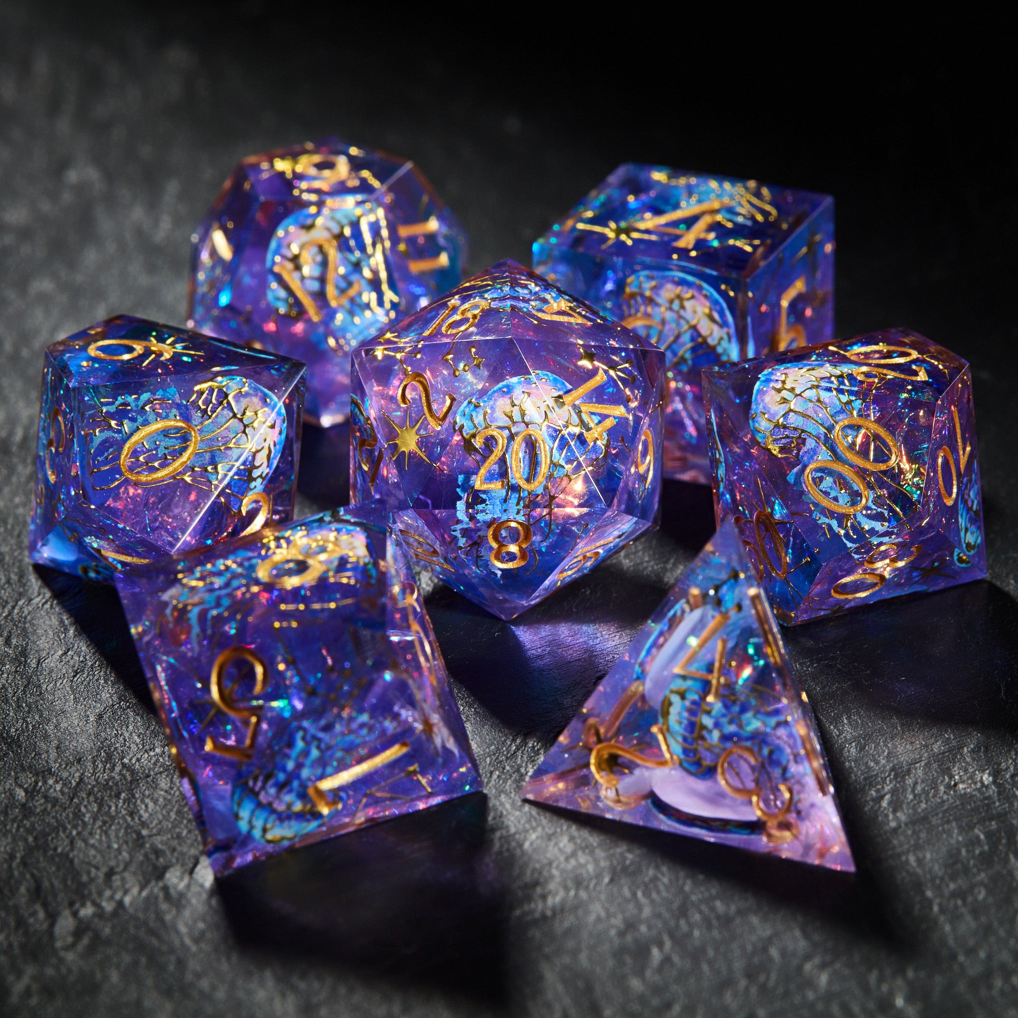 Purple Blue Glitter Jellyfish Dice - CrystalMaggie