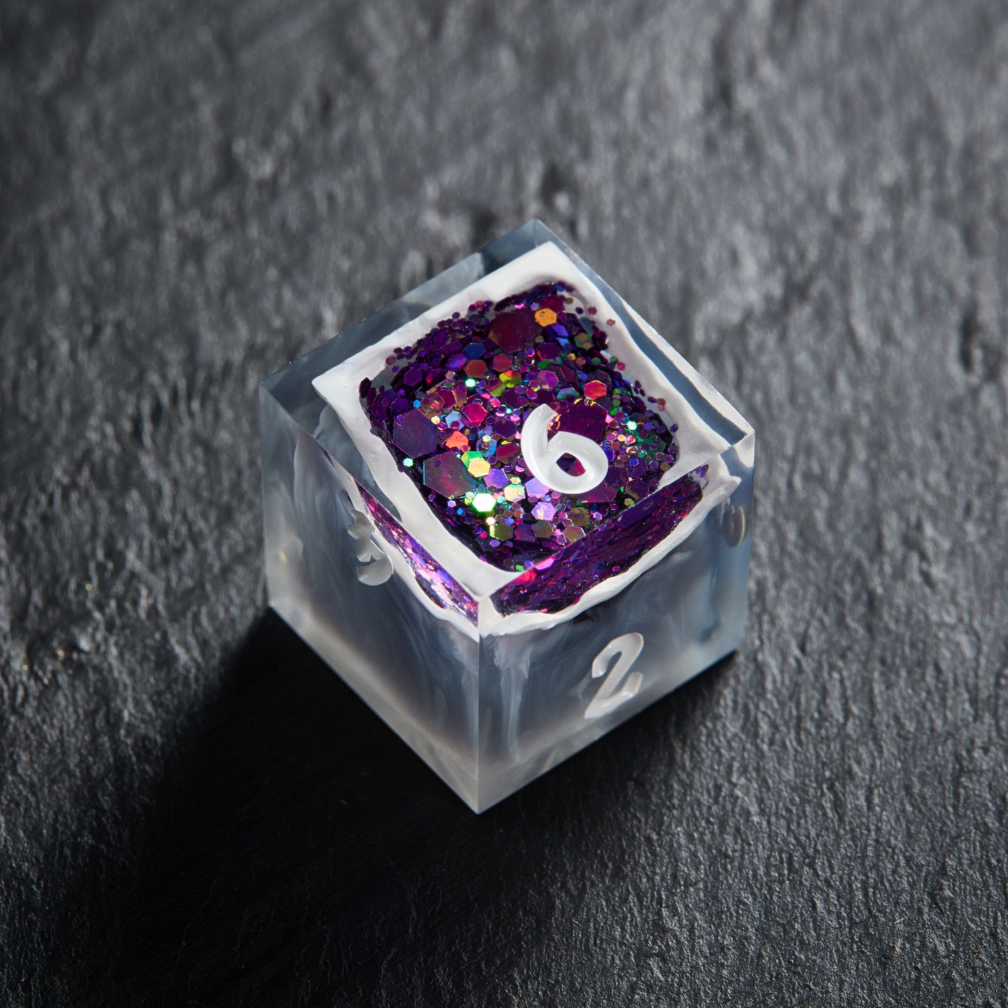Purple Glitter Crystal Geode Resin Dice