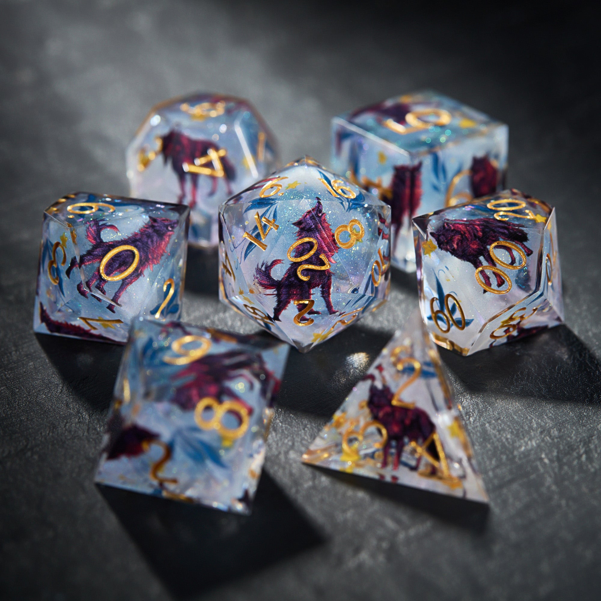 Black Wolf Ice Blue Dice - CrystalMaggie