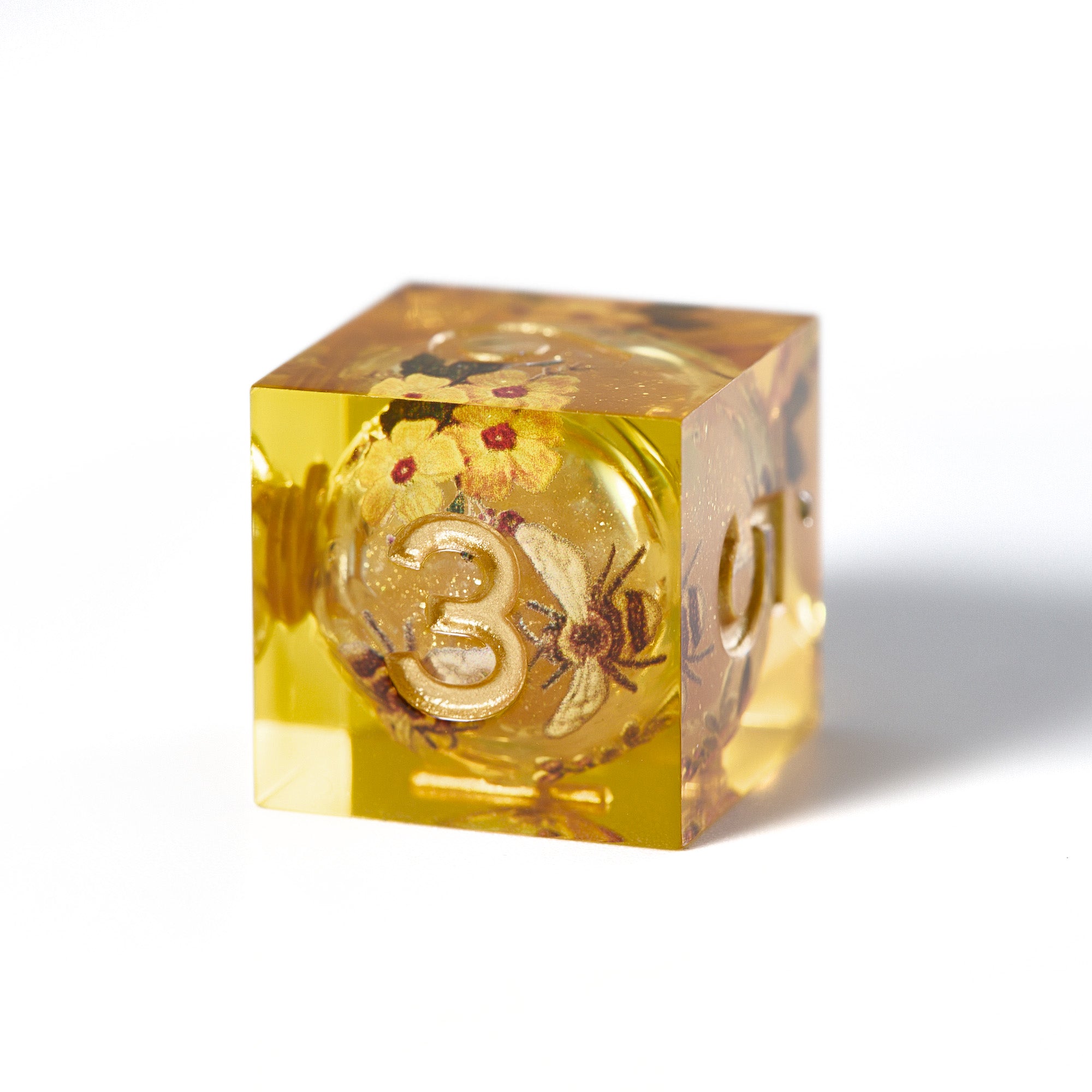 Honey Bee and Flower Liquid Core Resin Dice - CrystalMaggie