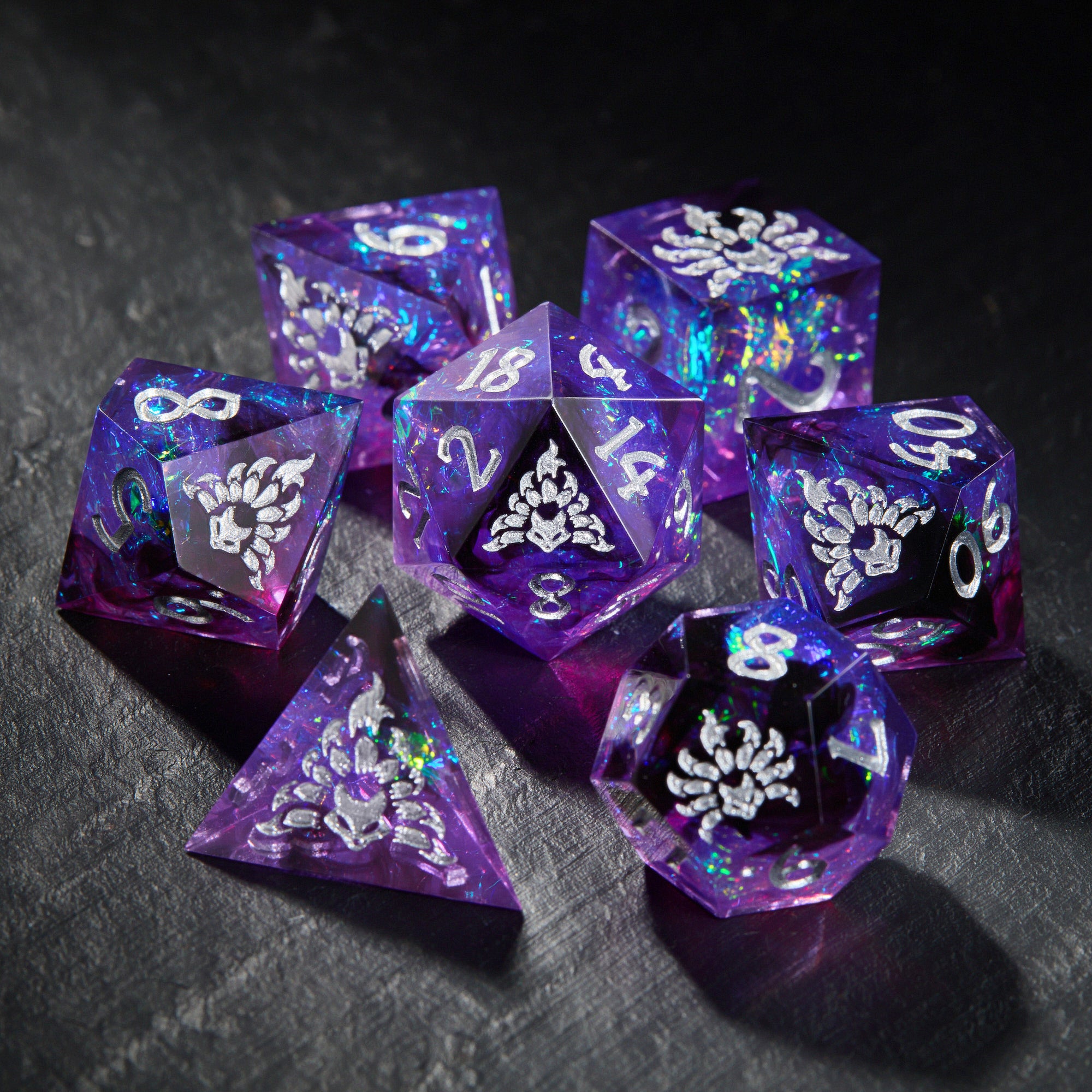 Purple Glitter Galaxy kitsune Dice - CrystalMaggie