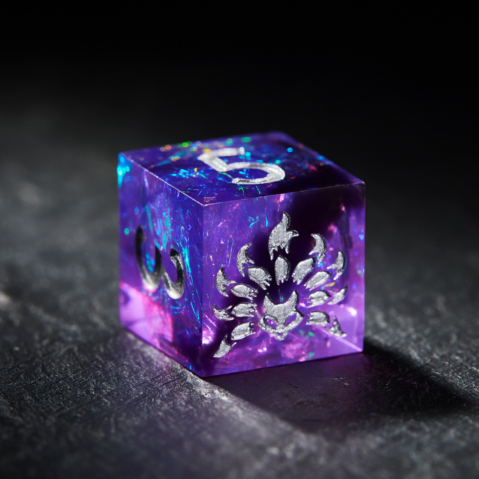 Purple Glitter Galaxy kitsune Dice - CrystalMaggie