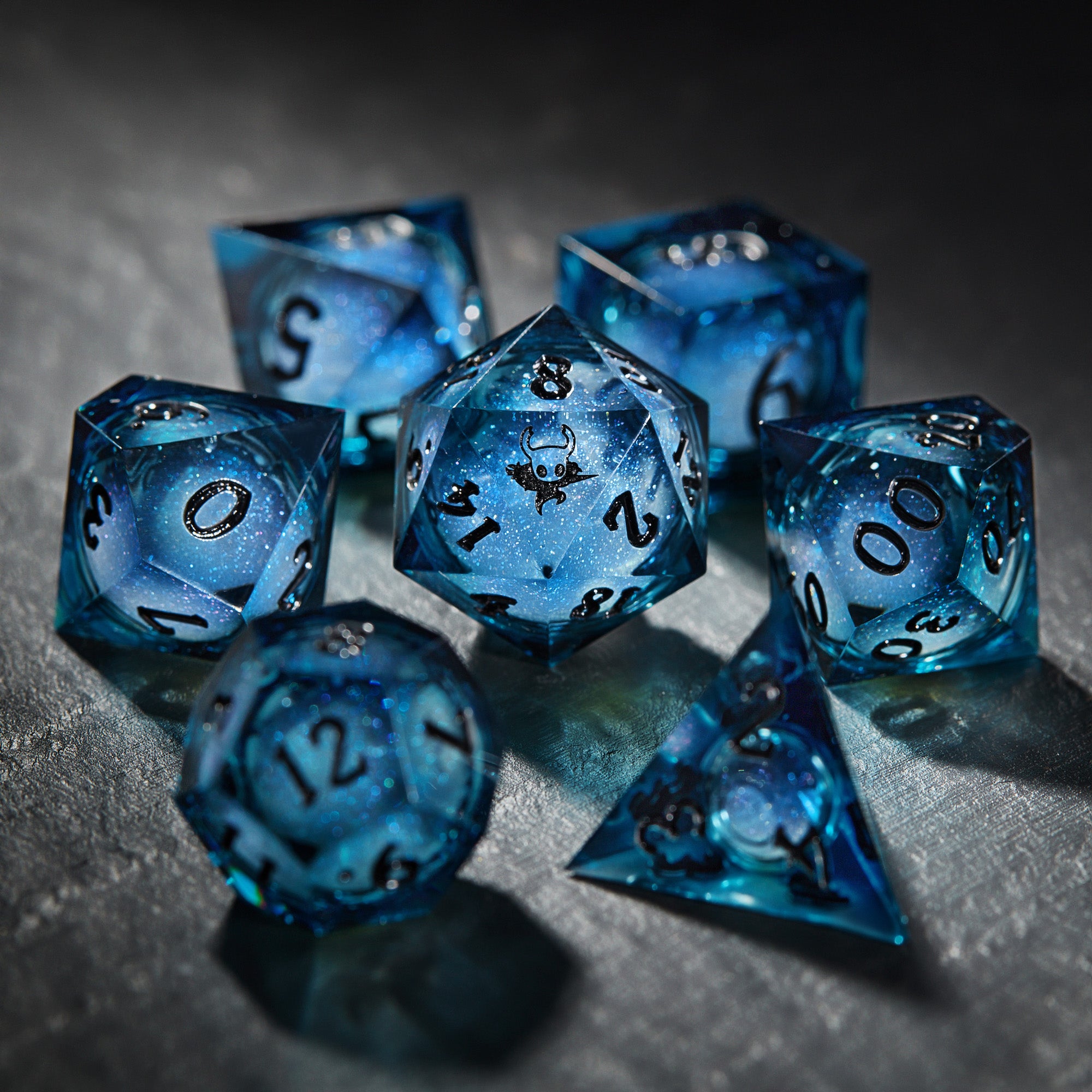 Dark Blue Liquid Core Resin Galaxy Dice Hollow Knight Dice - CrystalMaggie