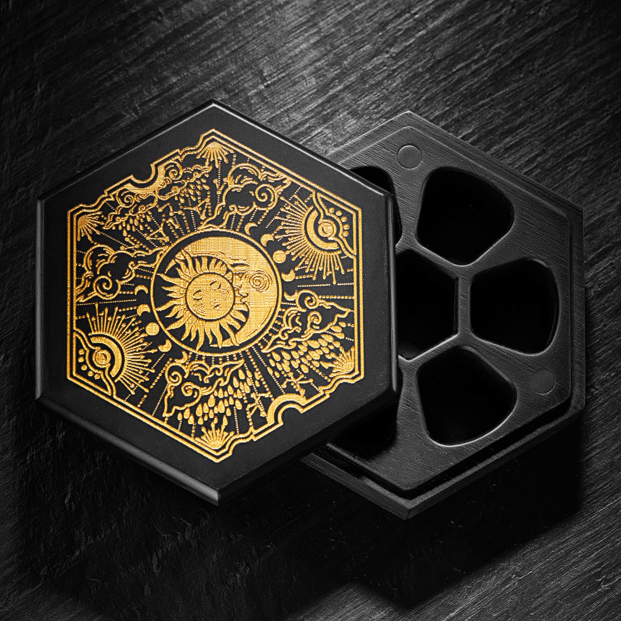 Black Wood Astrology Motif Dice Box - CrystalMaggie