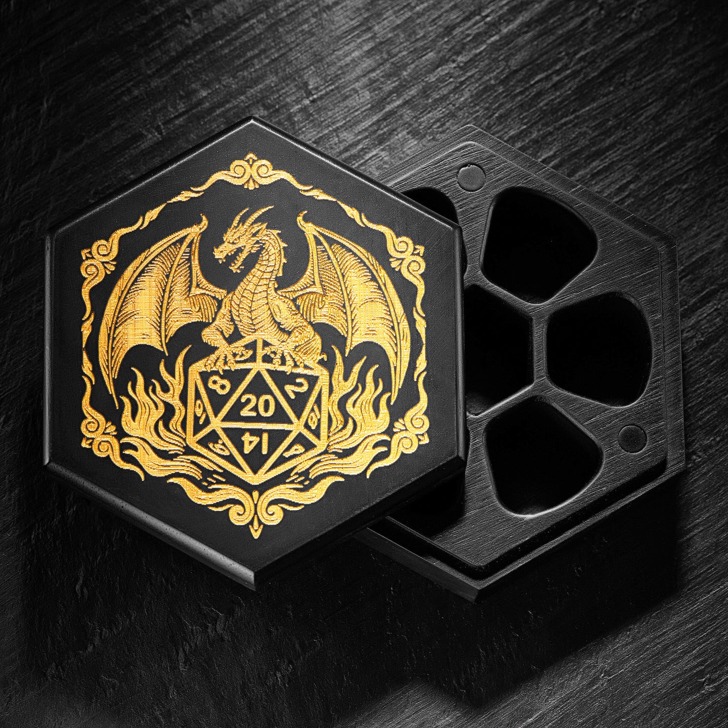 Black Wood Flying Dragon and The Dice Motif Dice Box