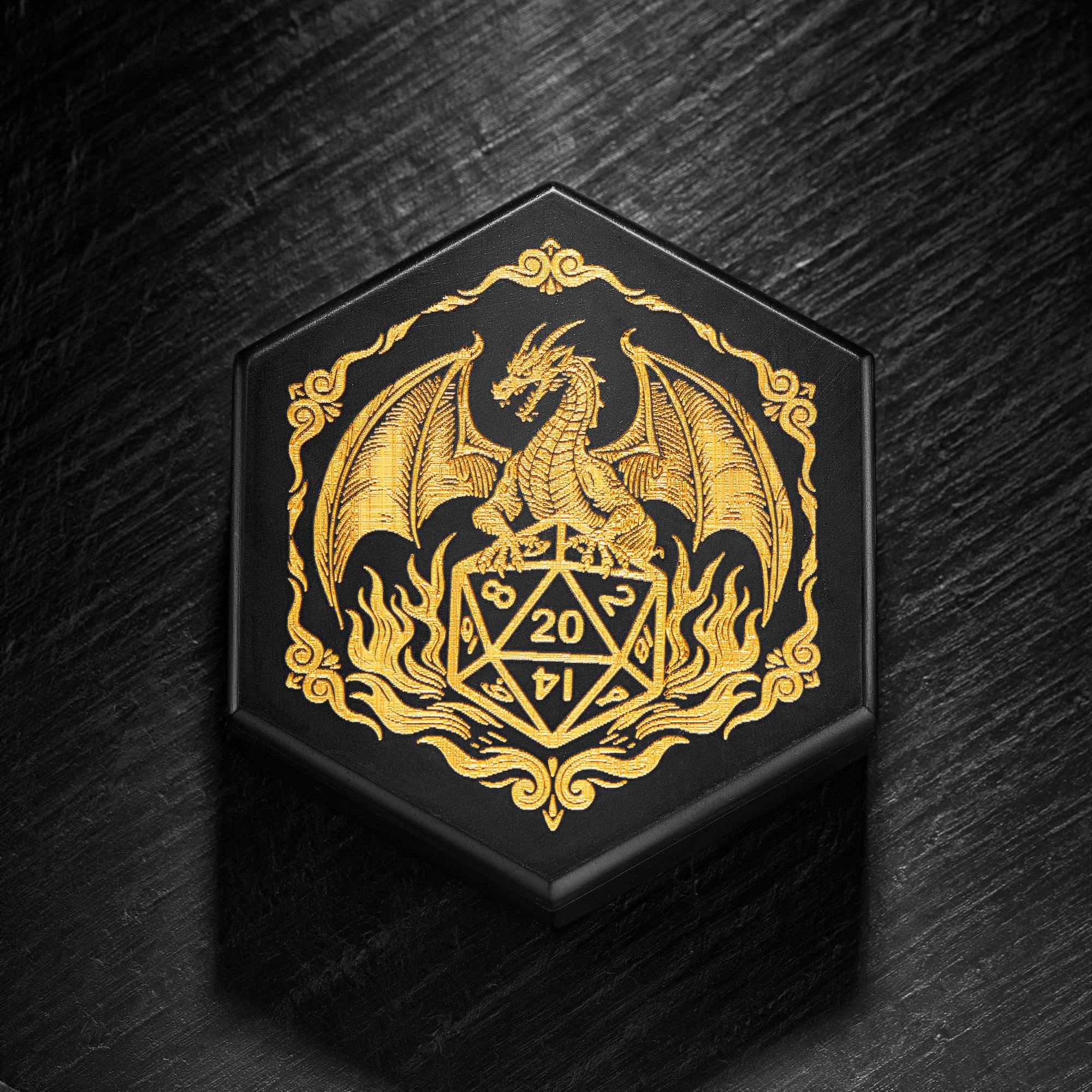Black Wood Flying Dragon and The Dice Motif Dice Box - CrystalMaggie