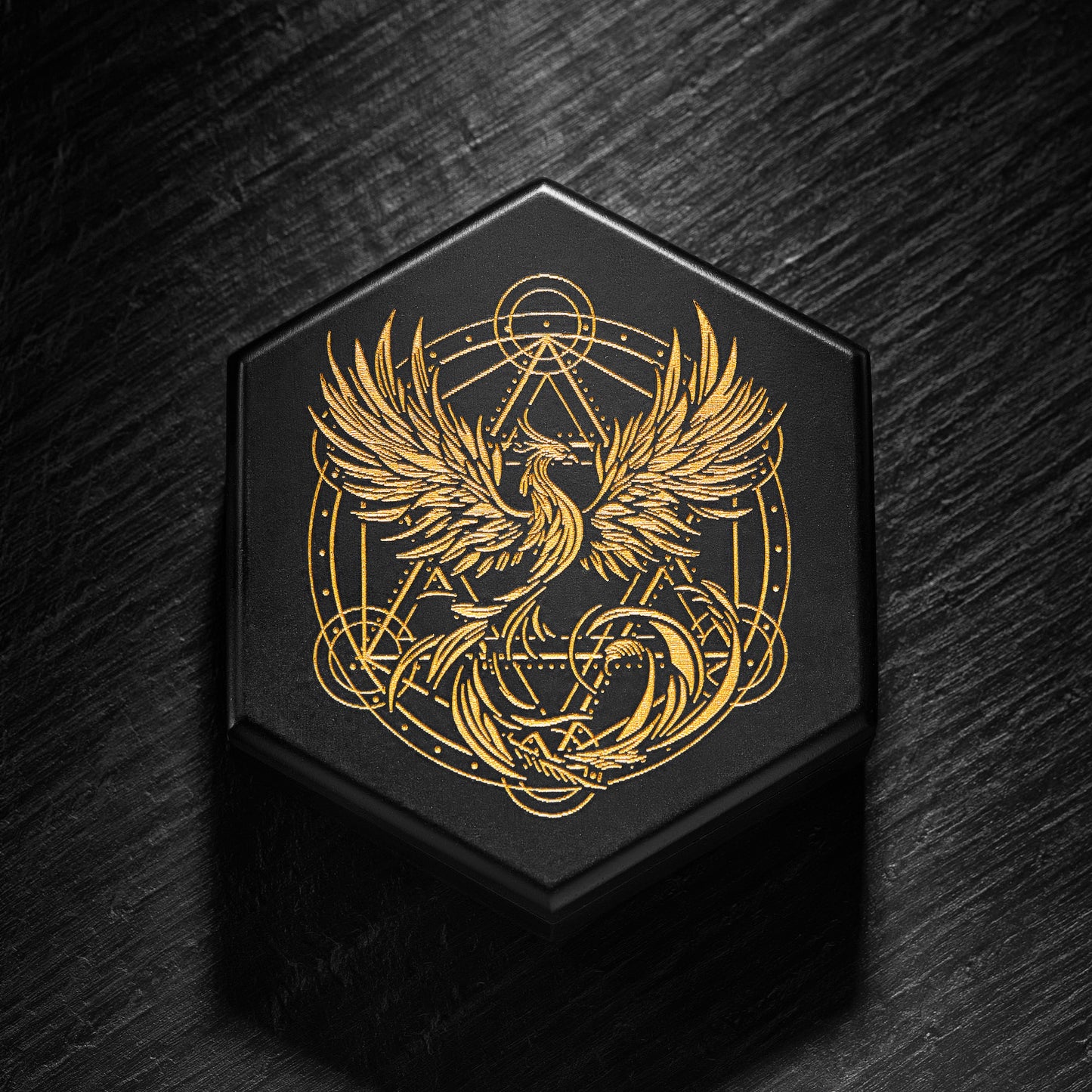 Black Wood Magic Circle Phoenix DnD D&D Dice Box
