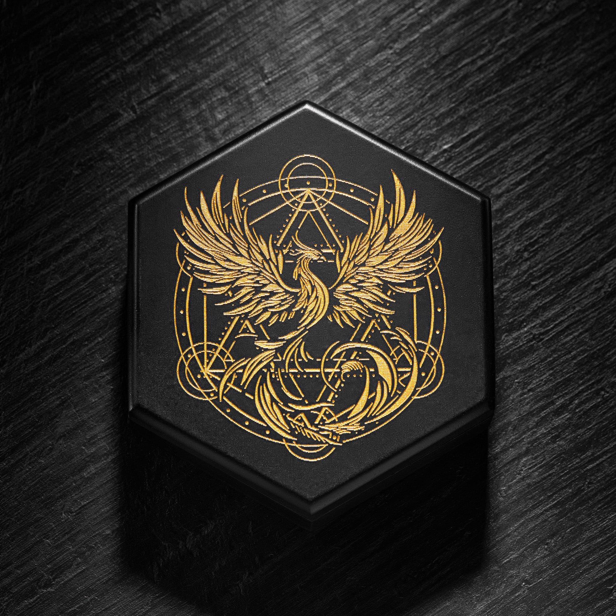 Black Wood Magic Circle Phoenix DnD D&D Dice Box - CrystalMaggie