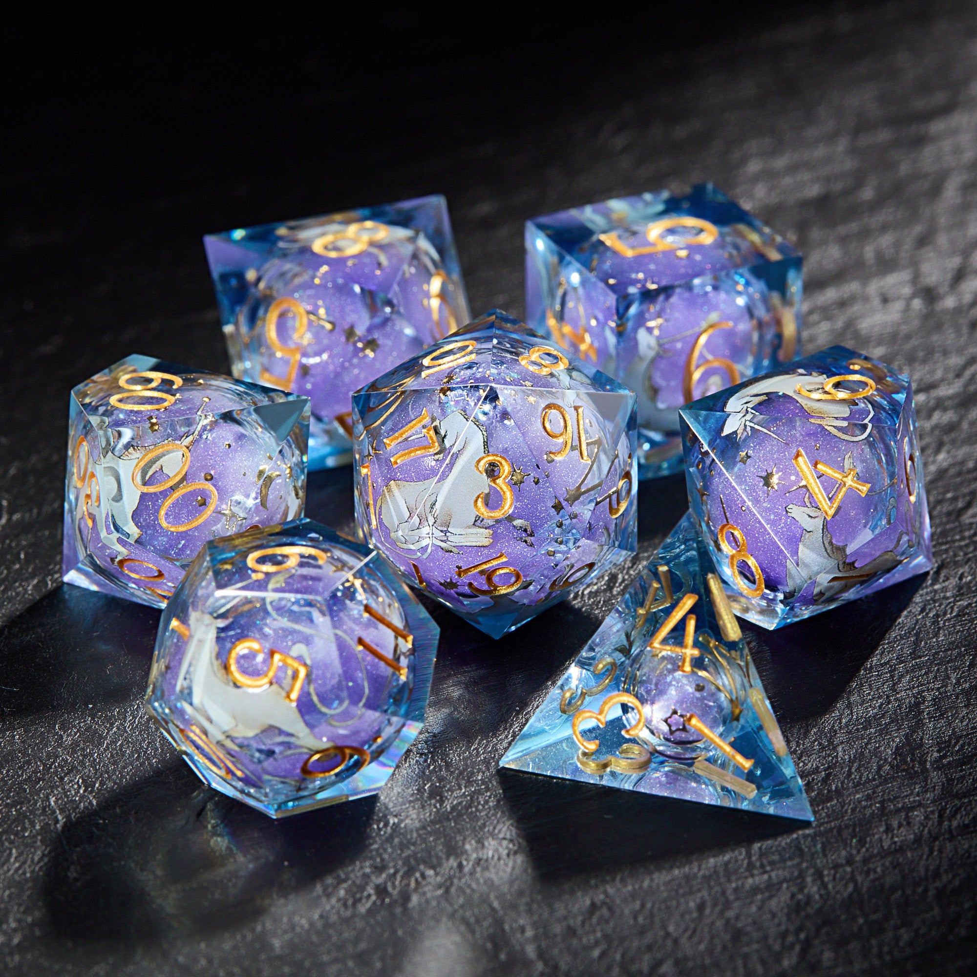 Unicorn Purple Sand Liquid Core Dice - CrystalMaggie