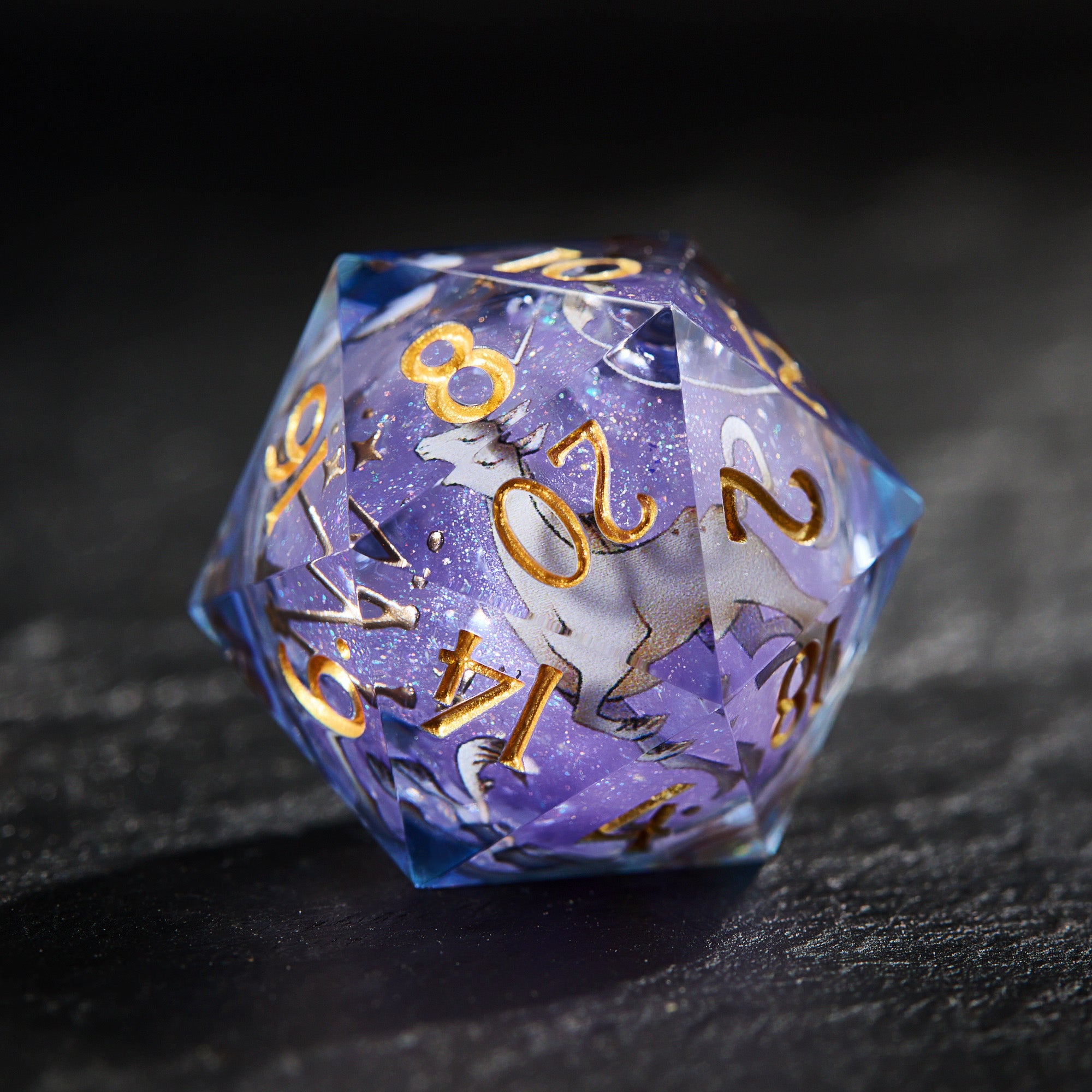 Unicorn Purple Sand Liquid Core Dice - CrystalMaggie