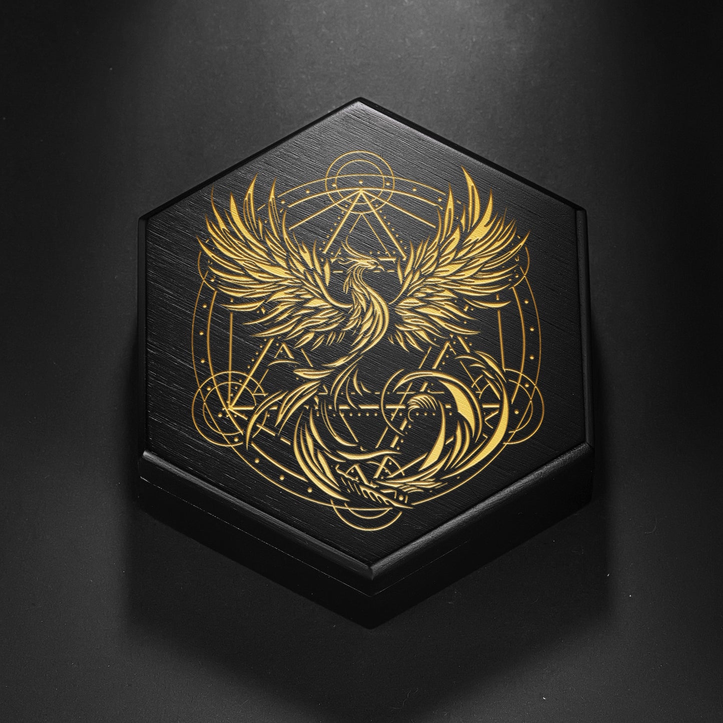 Black Wood Magic Circle Phoenix DnD D&D Dice Box