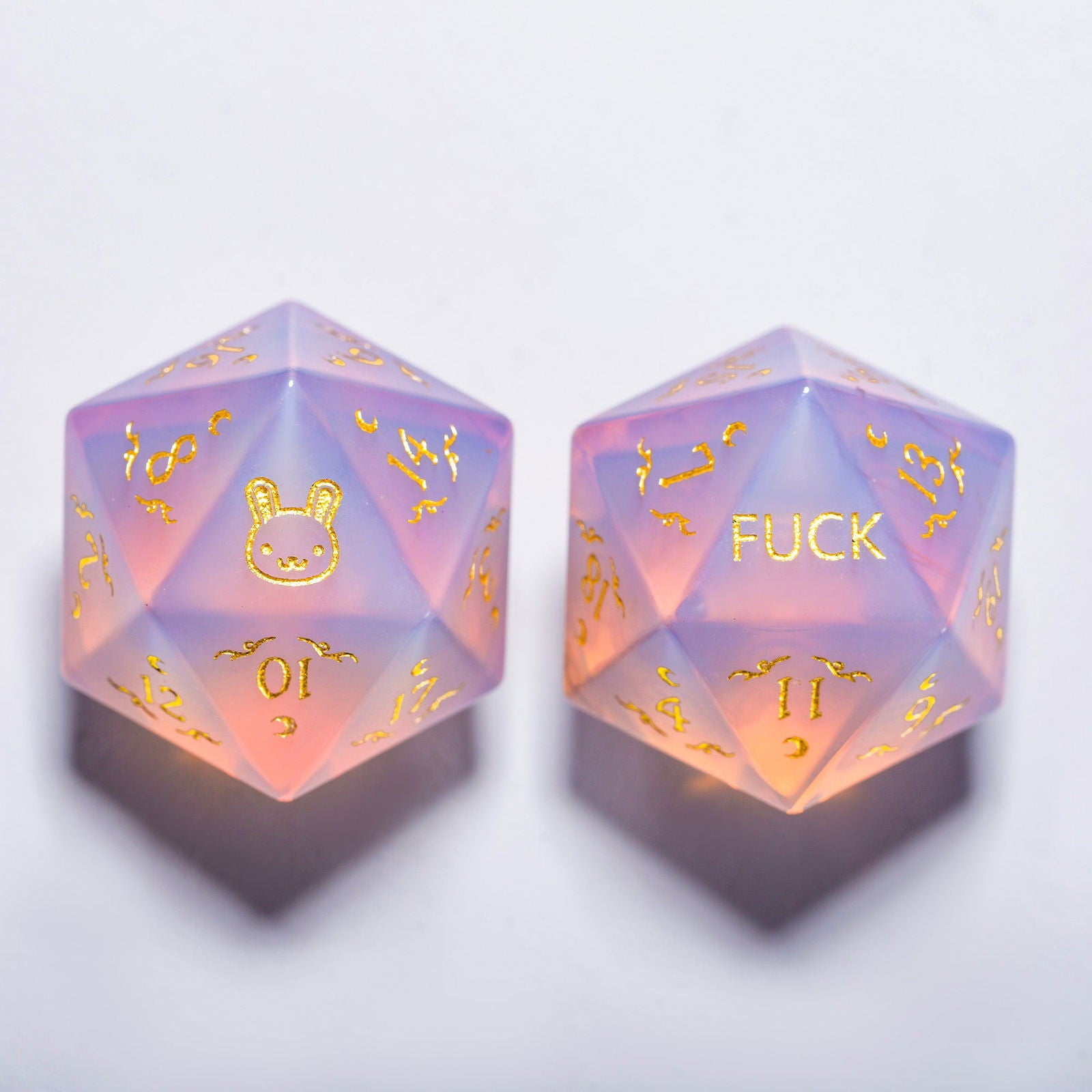 Pink Opalite Gemstone Bunny F*ck DnD D&D Dice Set - CrystalMaggie