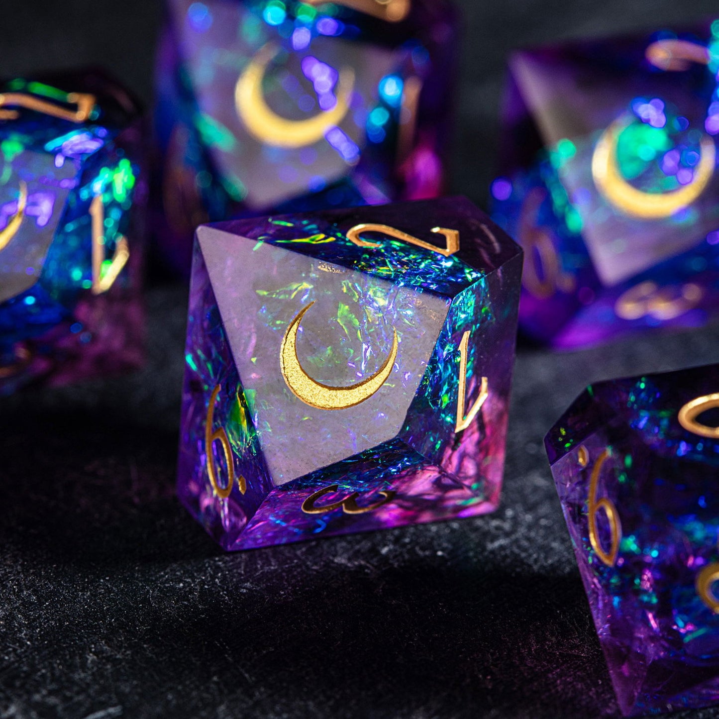Purple Glitter Galaxy Resin Dice Vampire Dice D10 - CrystalMaggie