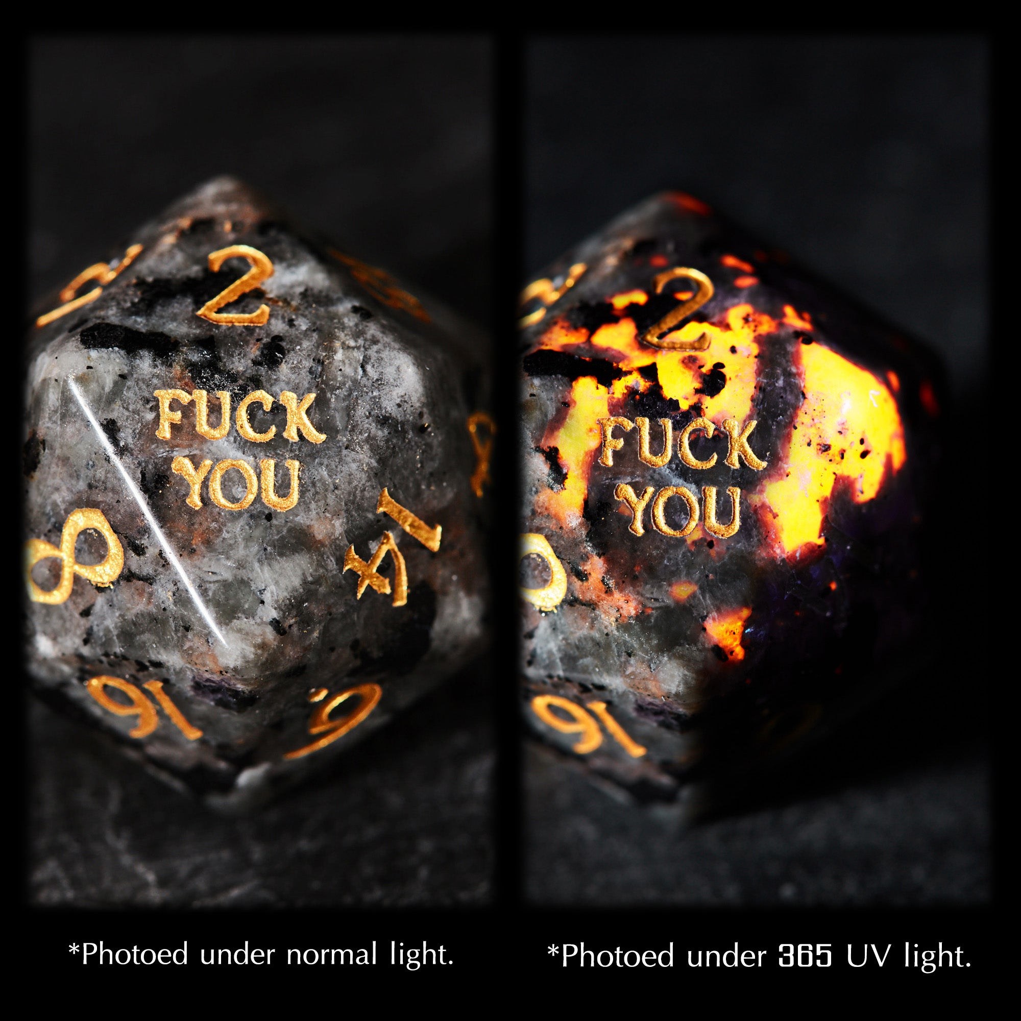 Yooperlite UV Reactive Gemstone F Word DnD D&D Dice Set