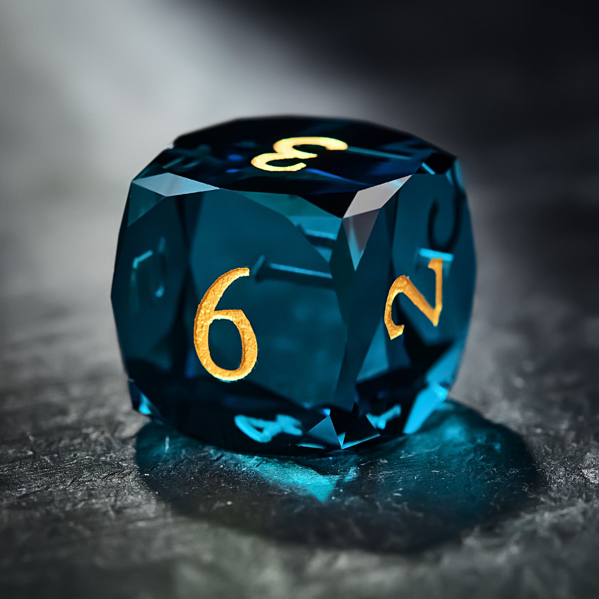 Multifaceted Dark Blue Glass Flying Dragon DnD D&D Dice Set
