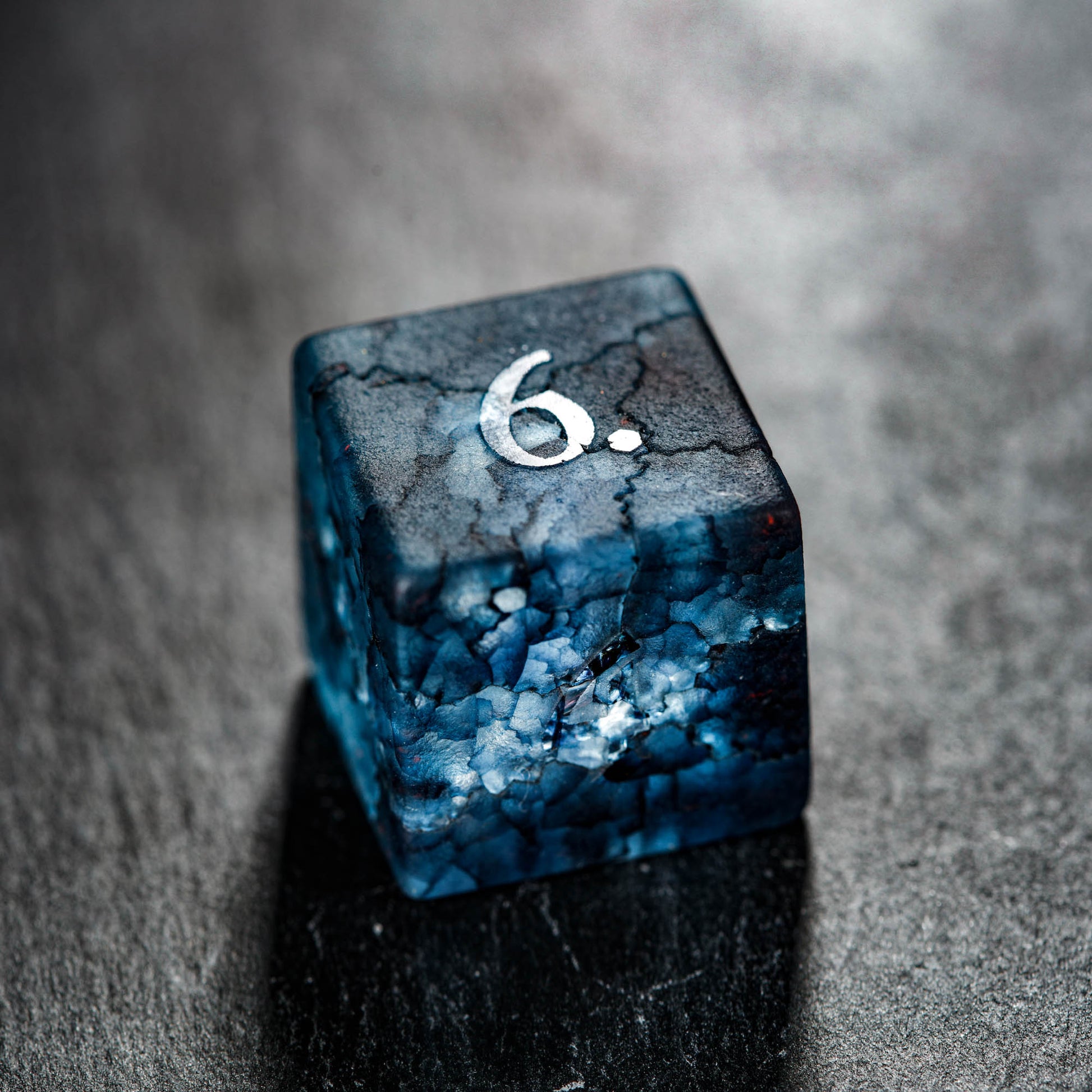 Raised Dark Blue Lightning Glass DnD D&D Dice Set - CrystalMaggie