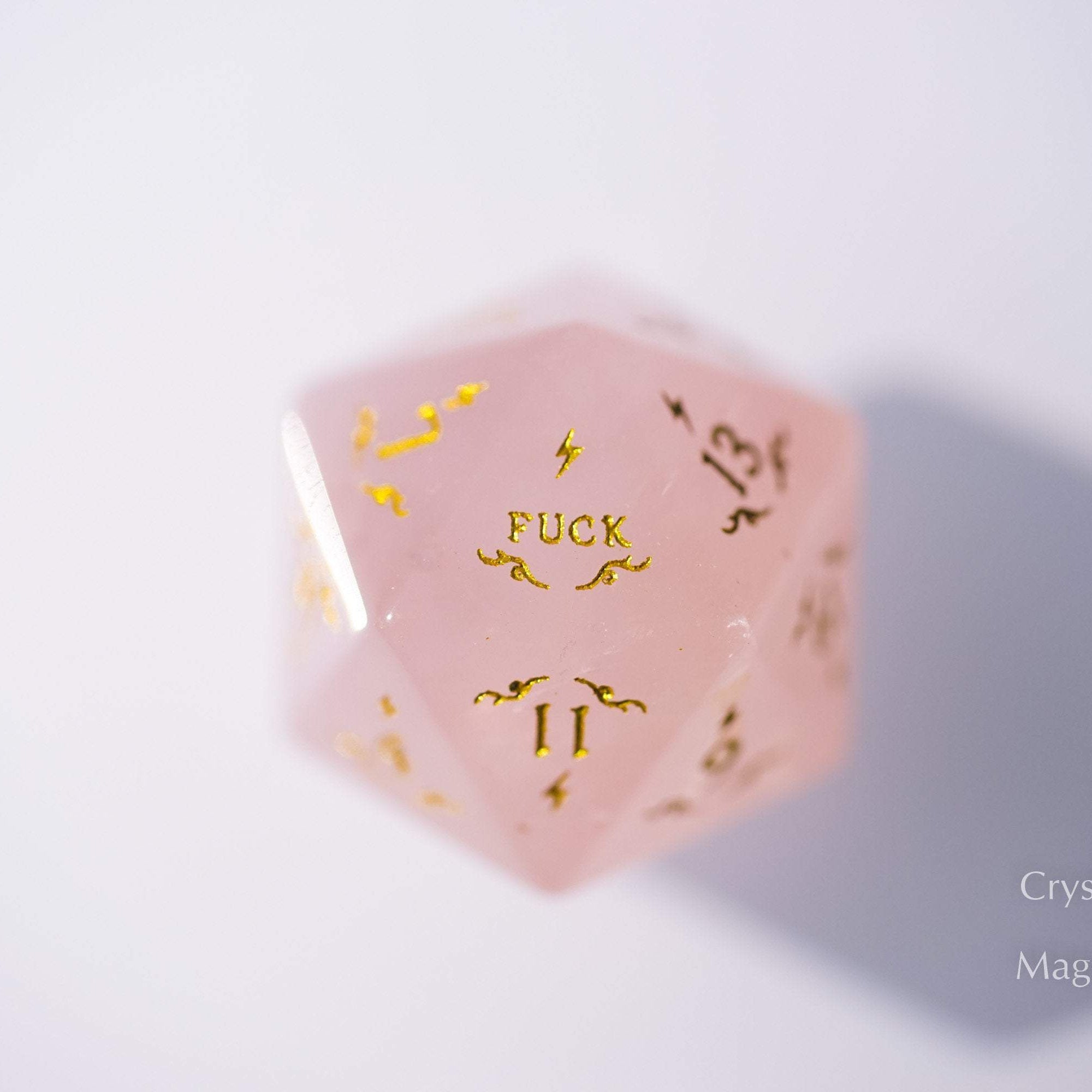 Rose Quartz Gemstone Axolotl F*ck DnD D&D Dice Set - CrystalMaggie