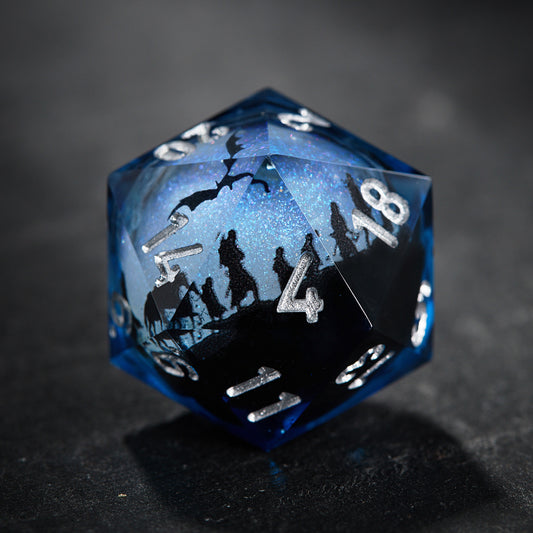 Fellowship of the Ring-inspired Blue Liquid Core Resin DnD D&D Dice Set