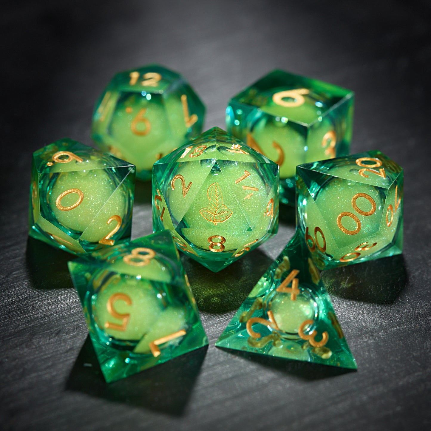 Yellow Sand Liquid Core Resin Dice Tree and Leaf Dice