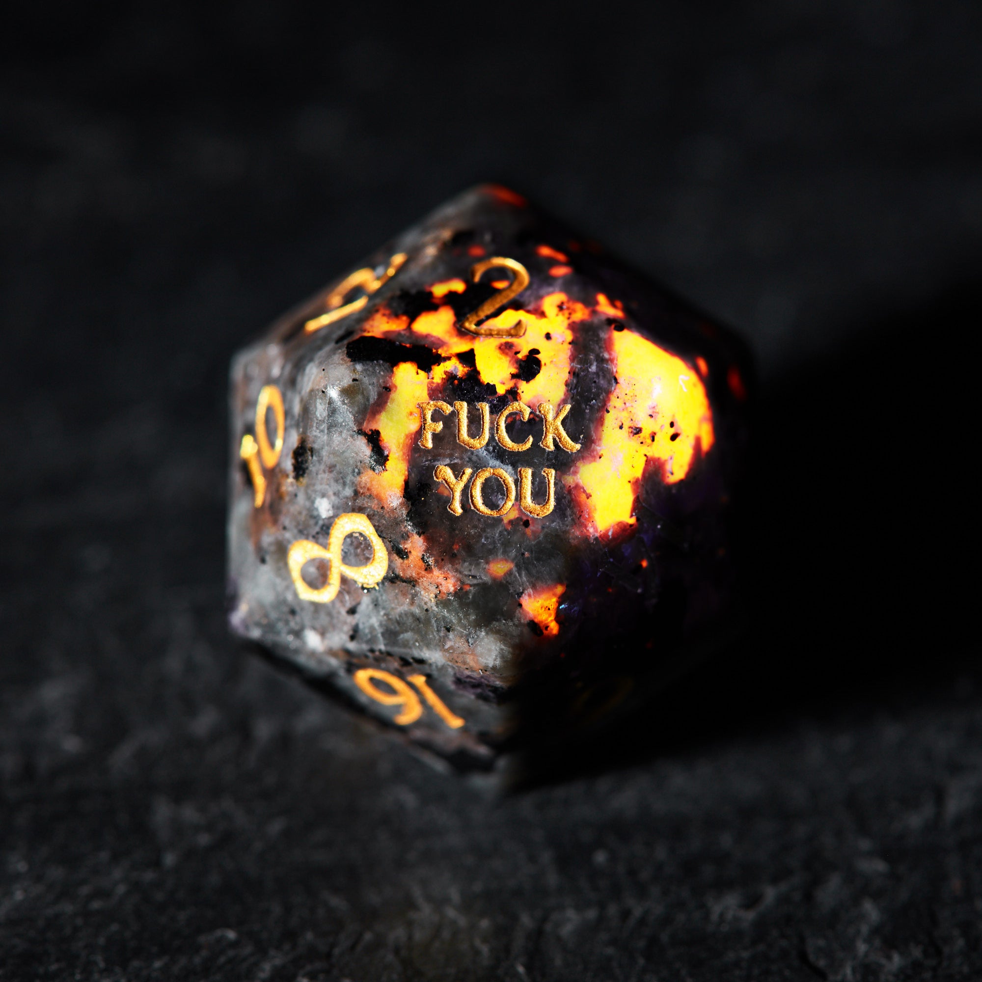 Yooperlite UV Reactive Gemstone F Word DnD D&D Dice Chonk D20