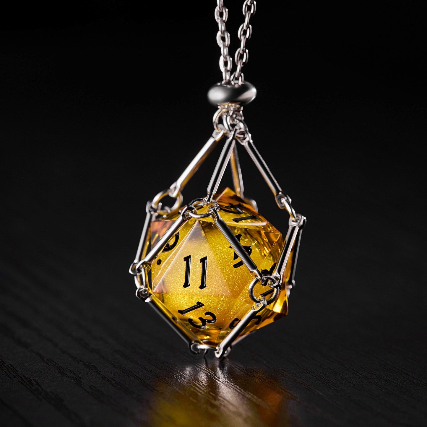 Yellow Sand Liquid Core Resin Flying Dragon DnD D&D Dice Set