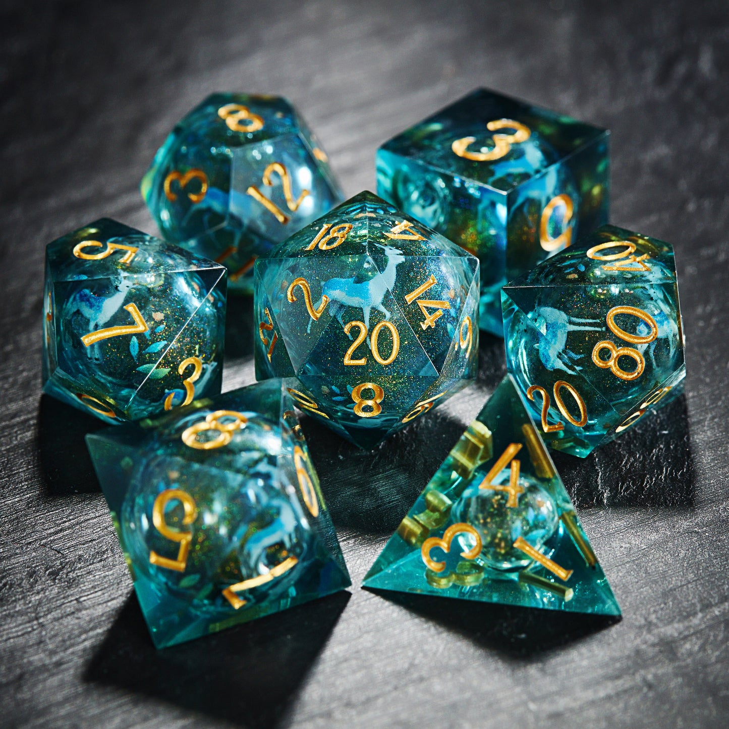 Deer Blue-Green Liquid Core Resin Dice