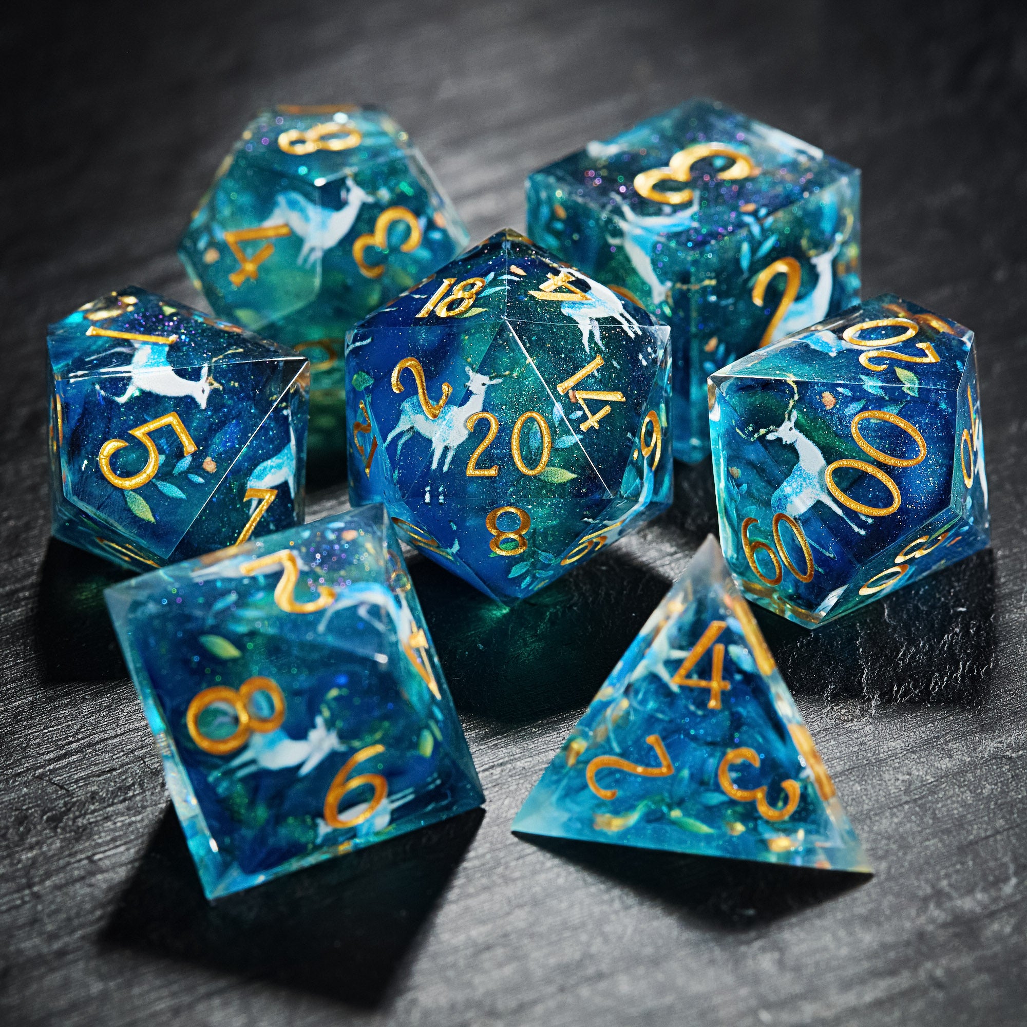 Deer Blue-Green Resin Dice - CrystalMaggie