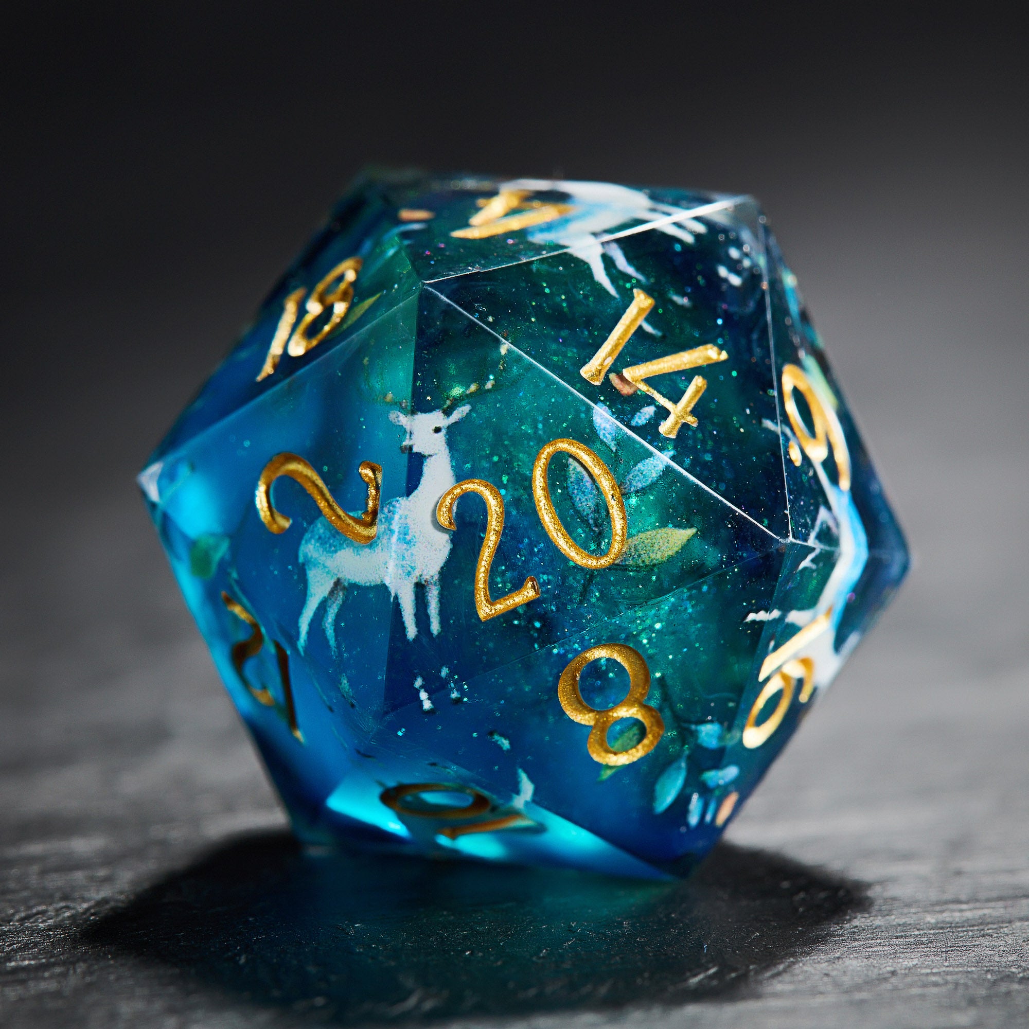 Deer Blue-Green Resin Dice - CrystalMaggie
