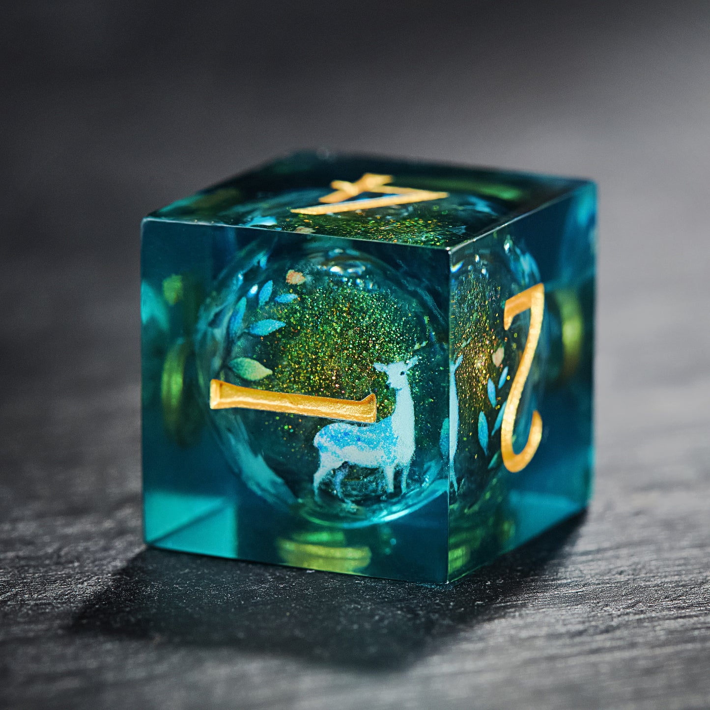 Deer Blue-Green Liquid Core Resin Dice