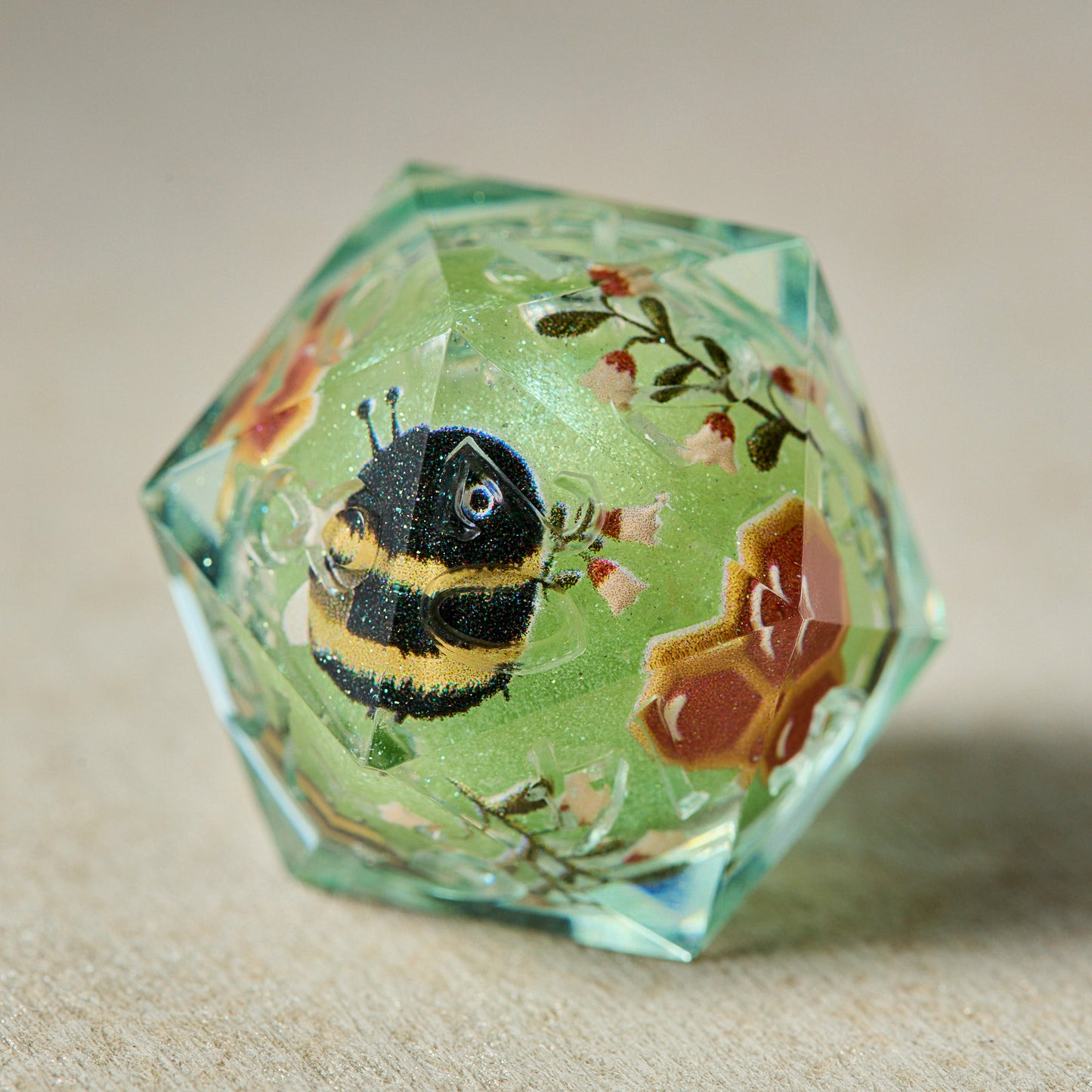 The Blossoming of Flowers into Honey Liquid Core Resin DnD D&D Dice Set