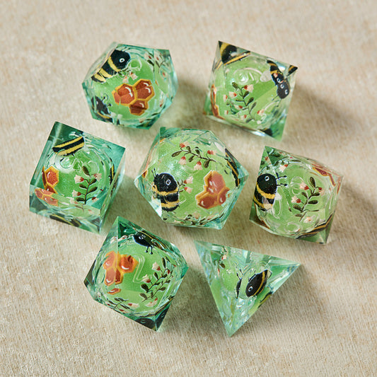 The Blossoming of Flowers into Honey Liquid Core Resin DnD D&D Dice Set