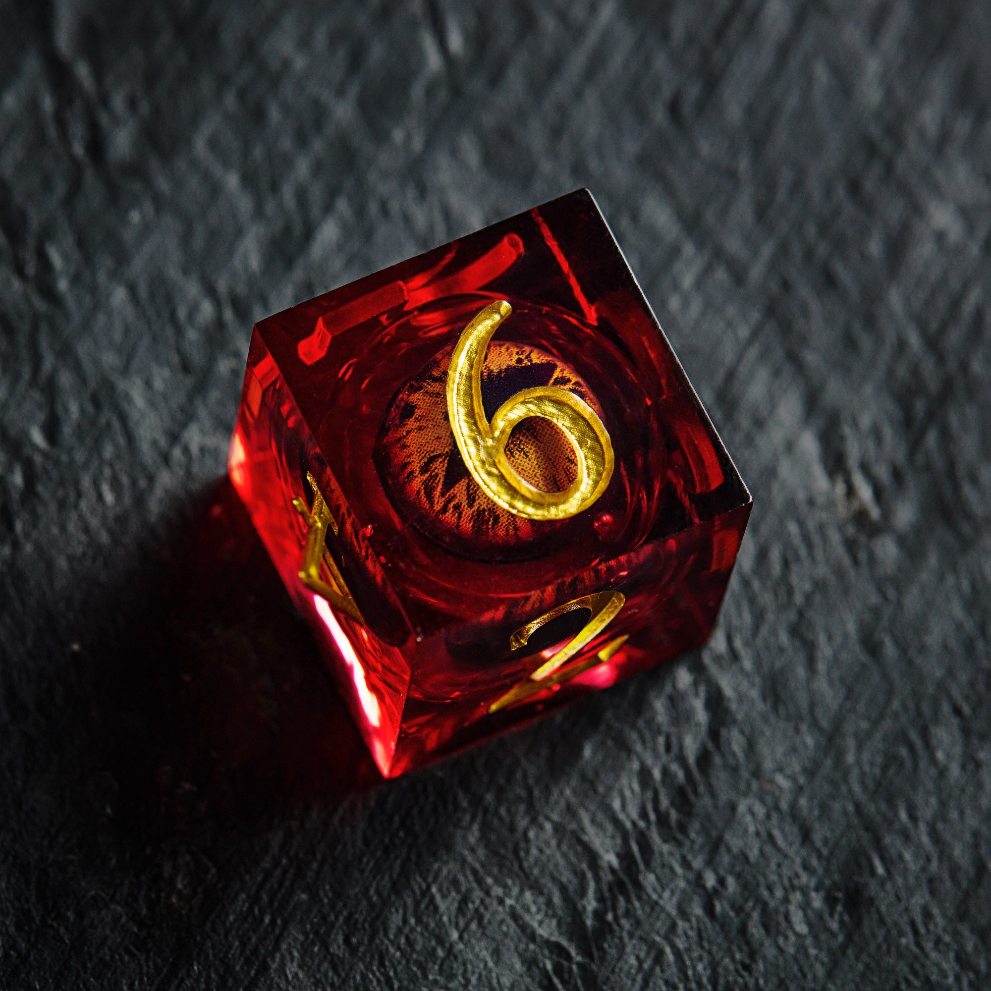 Floating Red Pupil Dragon's Eye Liquid Core Resin Flying Dragon DnD D&D Dice Set