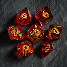 Floating Red Pupil Dragon's Eye Liquid Core Resin Flying Dragon DnD D&D Dice Set
