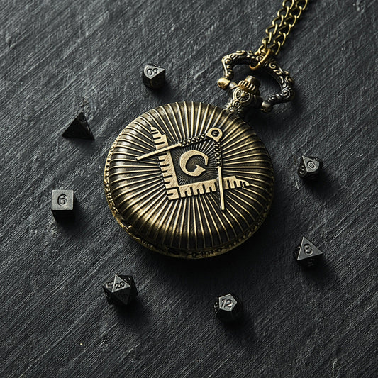 Micro Mini Metal DnD D&D Dice Set Masonic Symbols Pocket Case