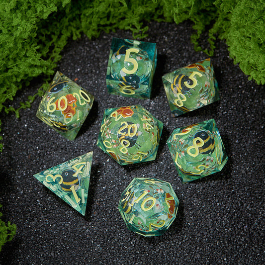 The Blossoming of Flowers into Honey Liquid Core Resin DnD D&D Dice Set