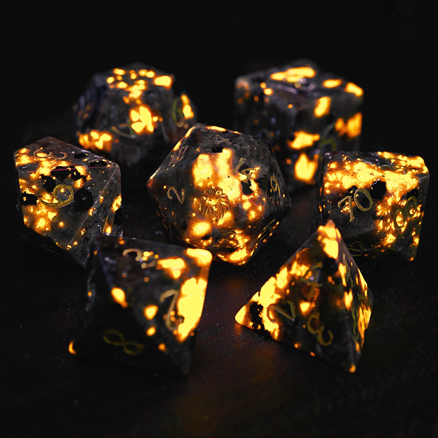 Yooperlite Gemstone Lion DnD D&D Dice Set