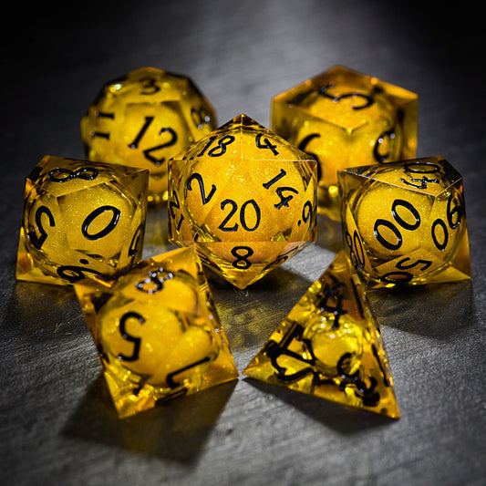 Yellow Sand Liquid Core Resin DnD D&D Dice Set