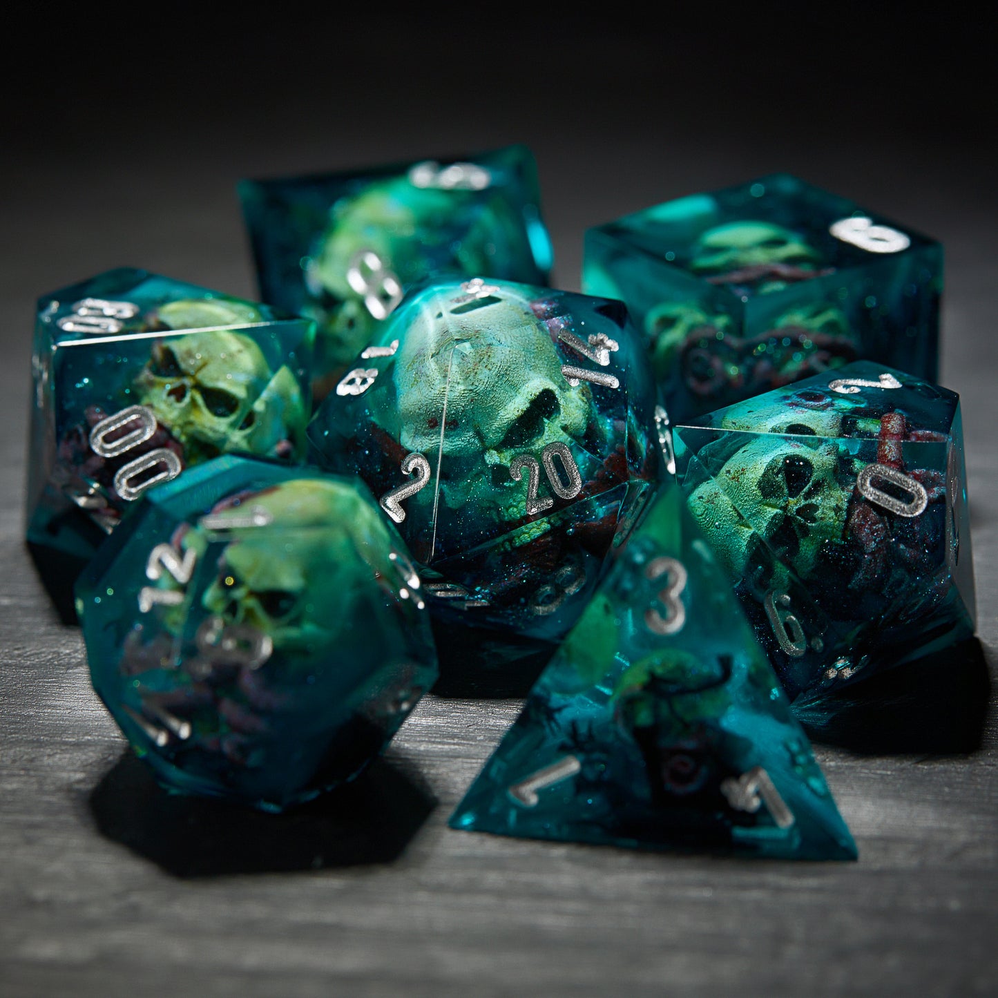 Deep-Sea Black Coral Octopus Skull Resin Dice - CrystalMaggie
