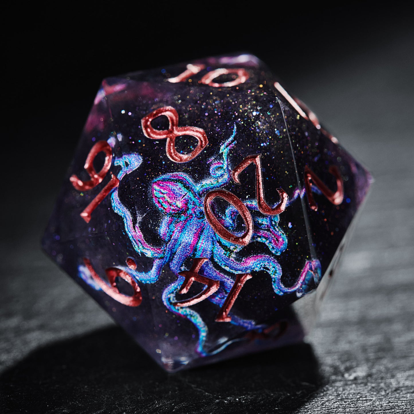 Purple and Blue Double-Sided Octopus Resin DnD D&D Dice Set